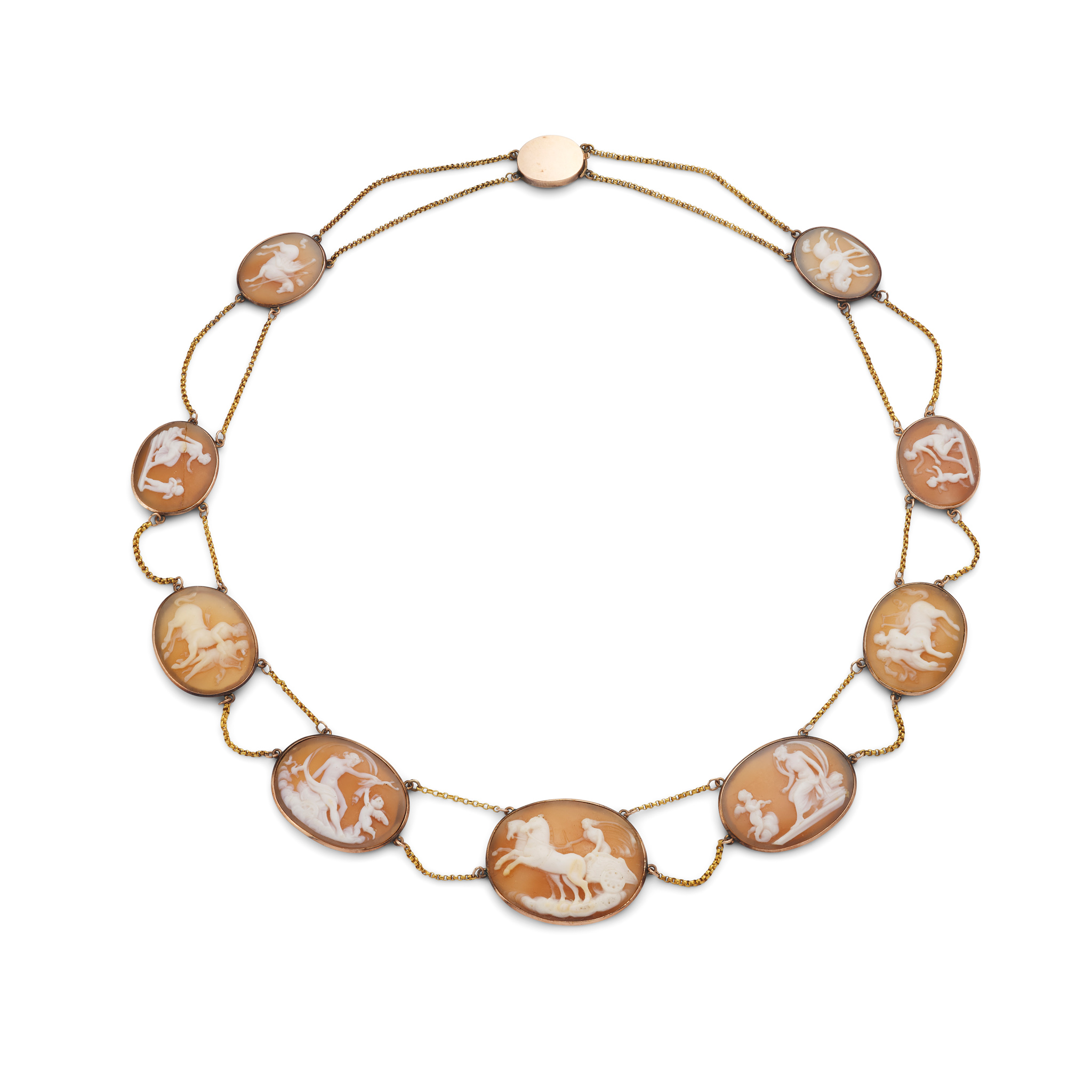 An early 19th century shell cameo necklace