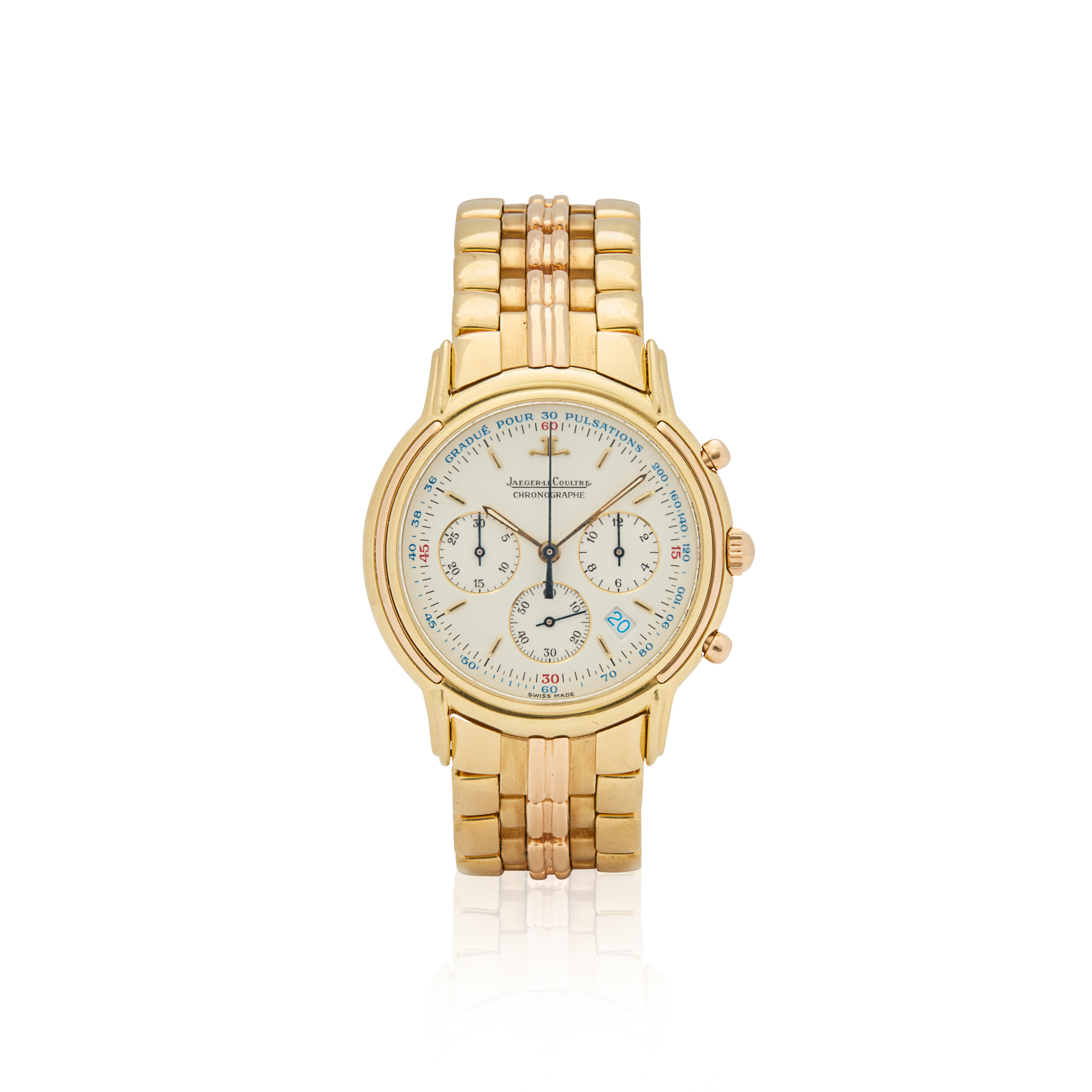 Jaeger LeCoultre. An 18k gold quartz chronograph bracelet watch