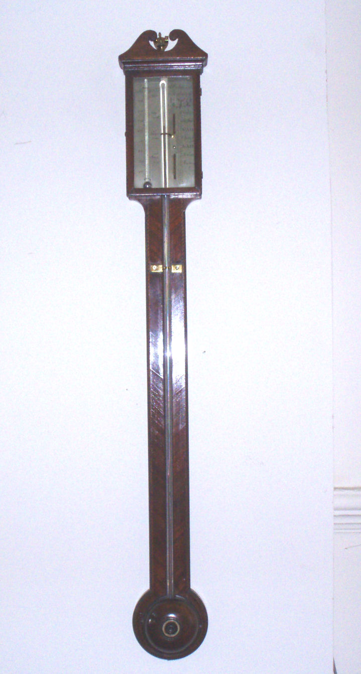 A George III mahogany and chequer banded stick barometer By Ambrosoni of Edinburgh