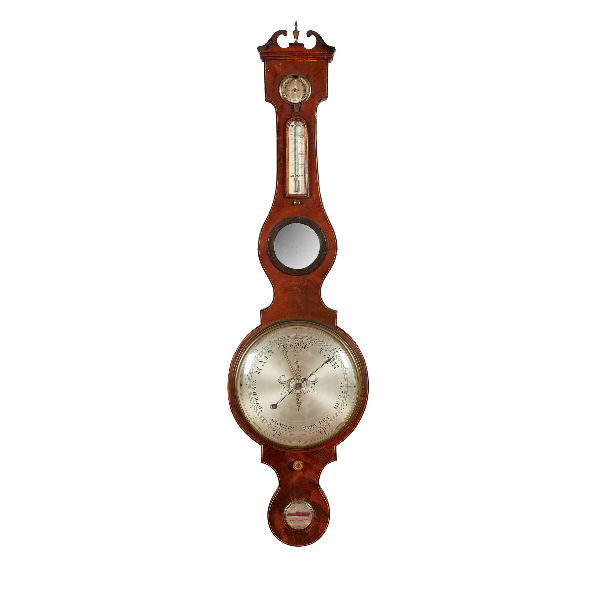 A SCOTTISH MAHOGANY WHEEL BAROMETER BY B. CORTI, GLASGOW