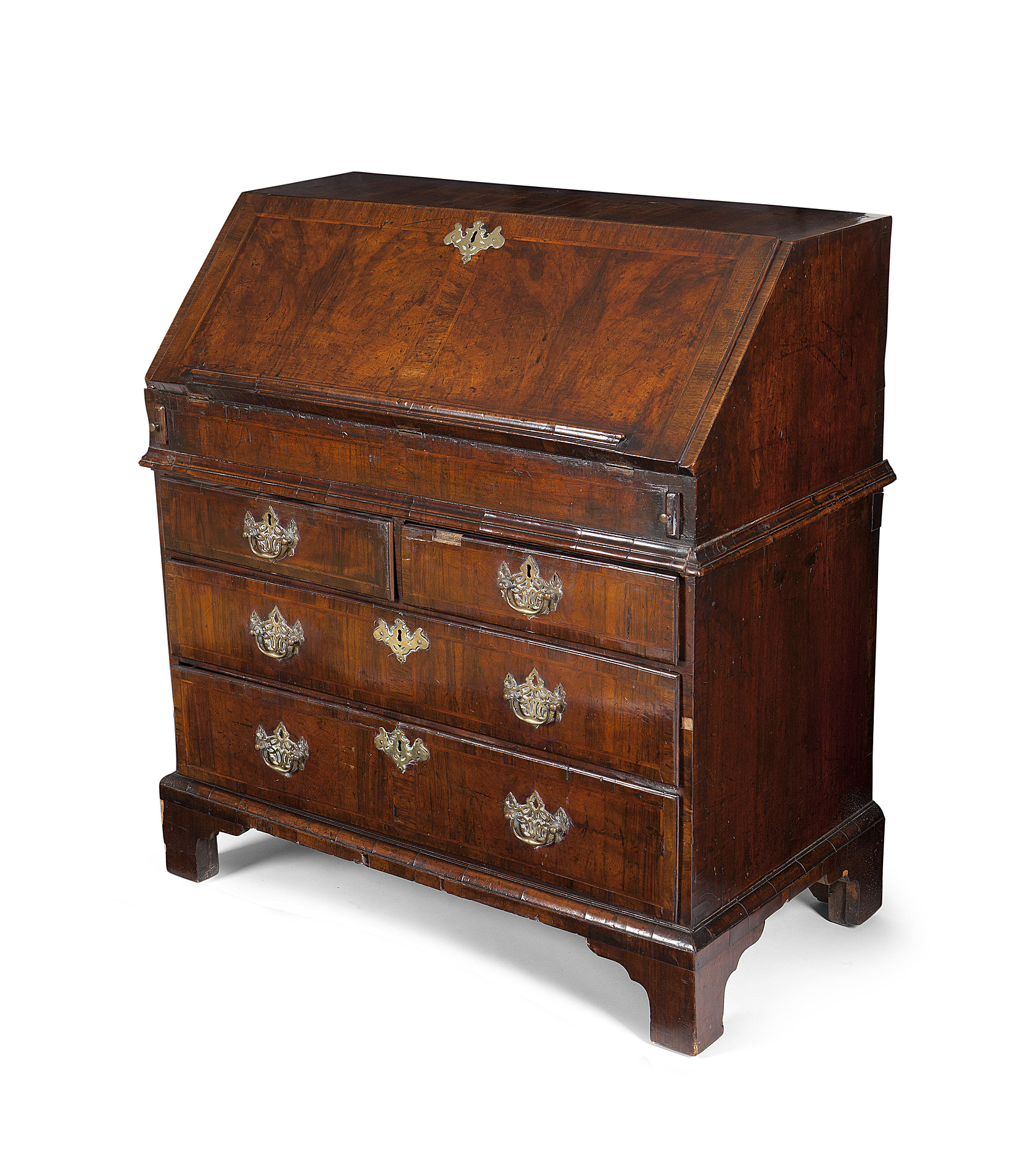 GEORGE I CROSSBANDED AND FEATHER-BANDED WALNUT BUREAU