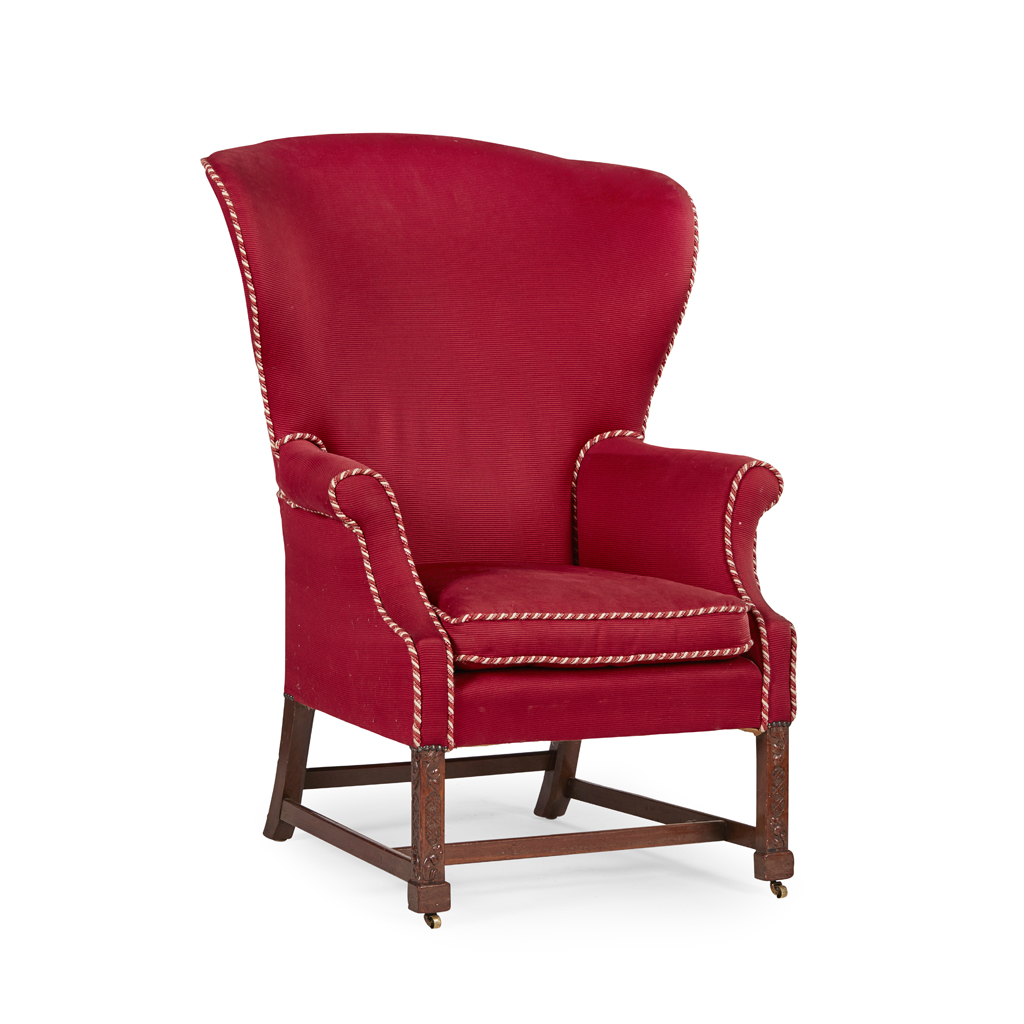 GEORGE III MAHOGANY WING ARMCHAIR