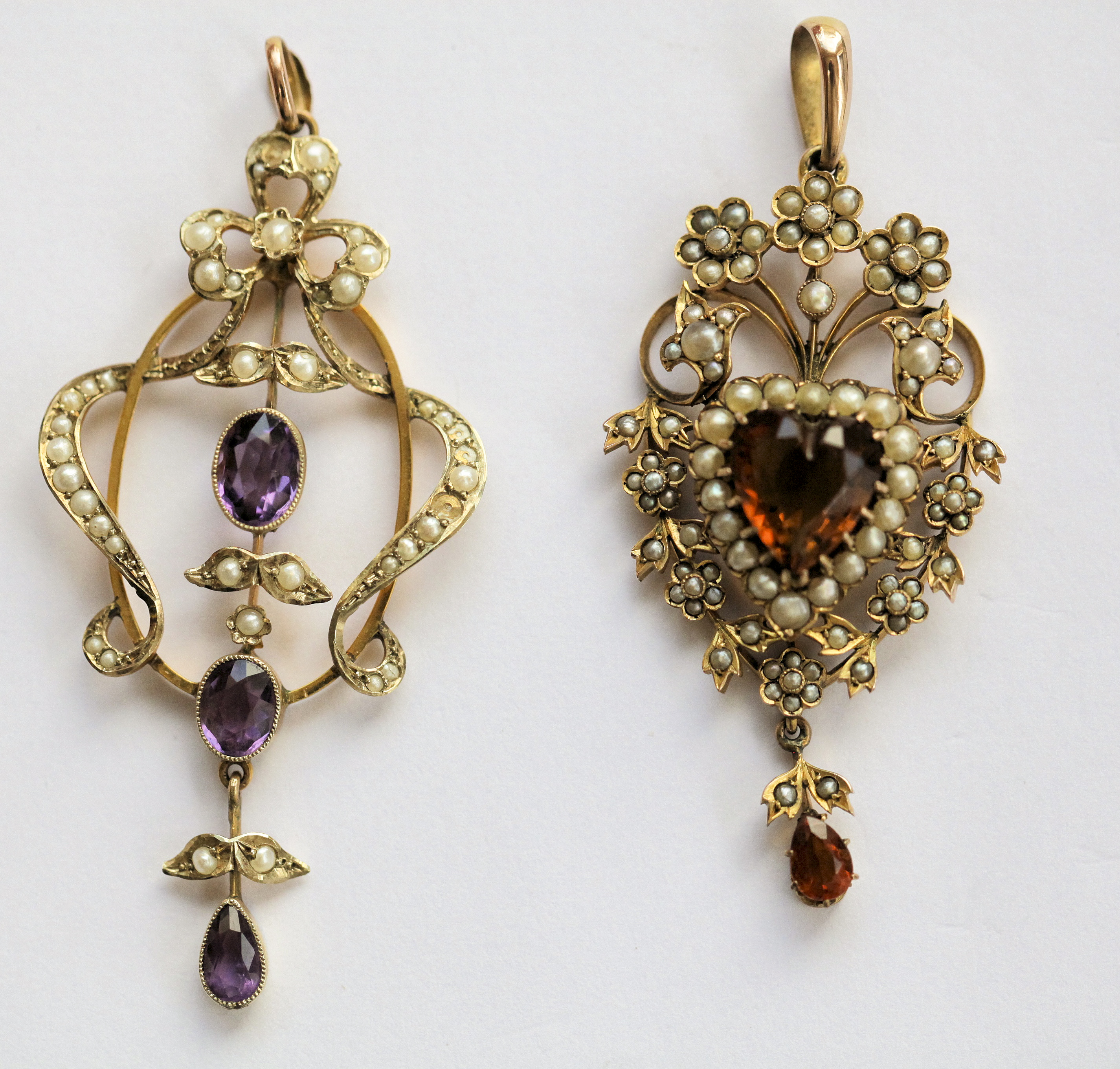 A citrine and pearl set pendant