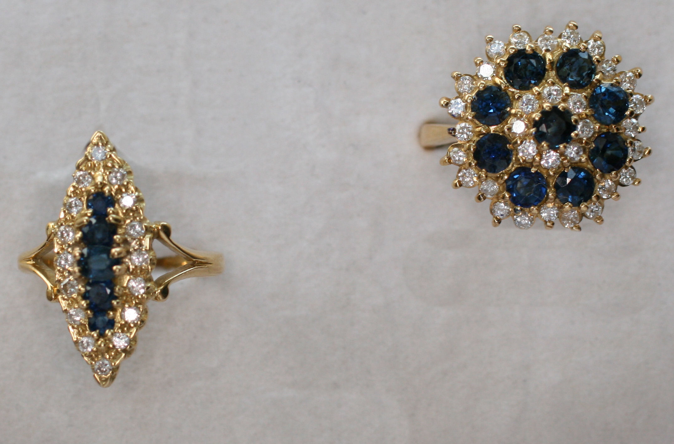 Two sapphire and diamond cluster rings