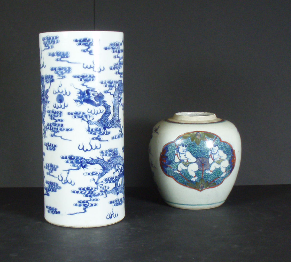 A Chinese blue painted scroll vase