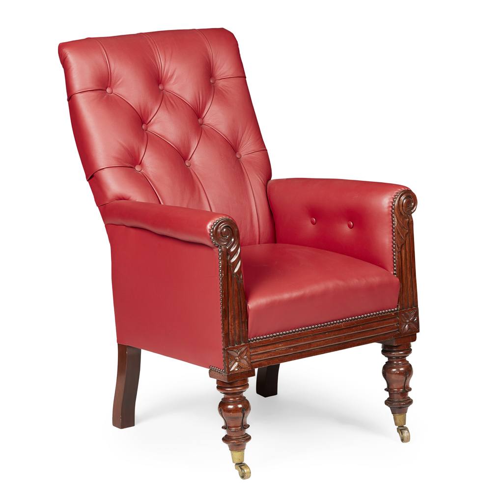 GEORGE IV RED LEATHER AND MAHOGANY ARMCHAIR