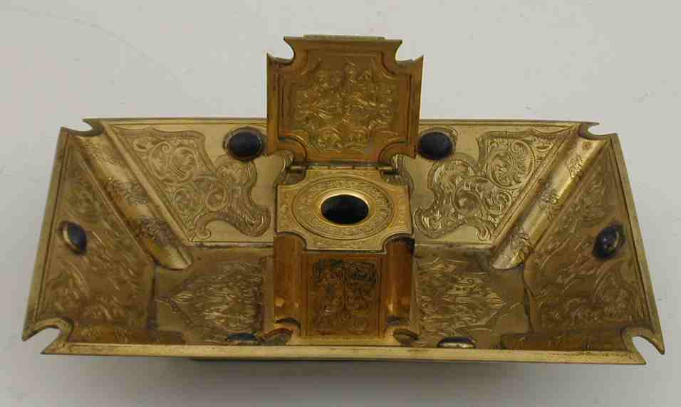 An ormolu and lapis lazuli inkstand,