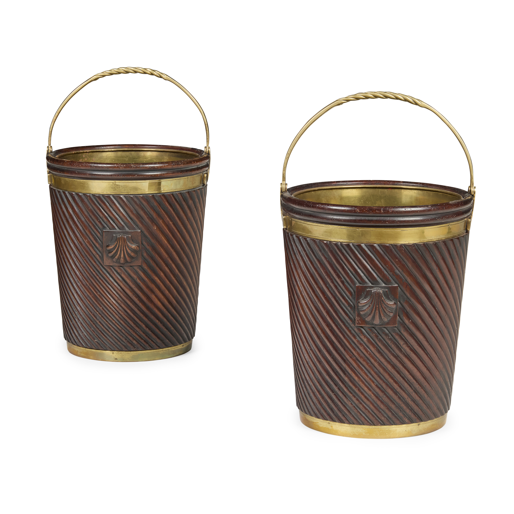 PAIR OF GEORGIAN IRISH STYLE MAHOGANY PEAT BUCKETS