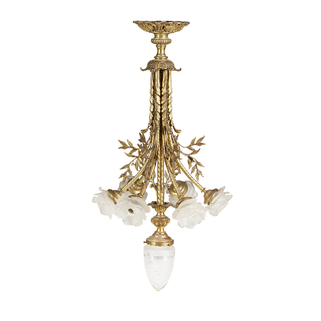 CONTINENTAL SEVEN LIGHT GILT METAL PENDANT LIGHT