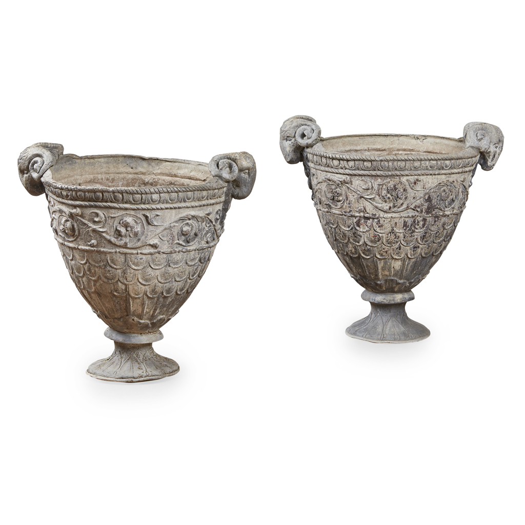 PAIR OF LEAD GARDEN URNS
