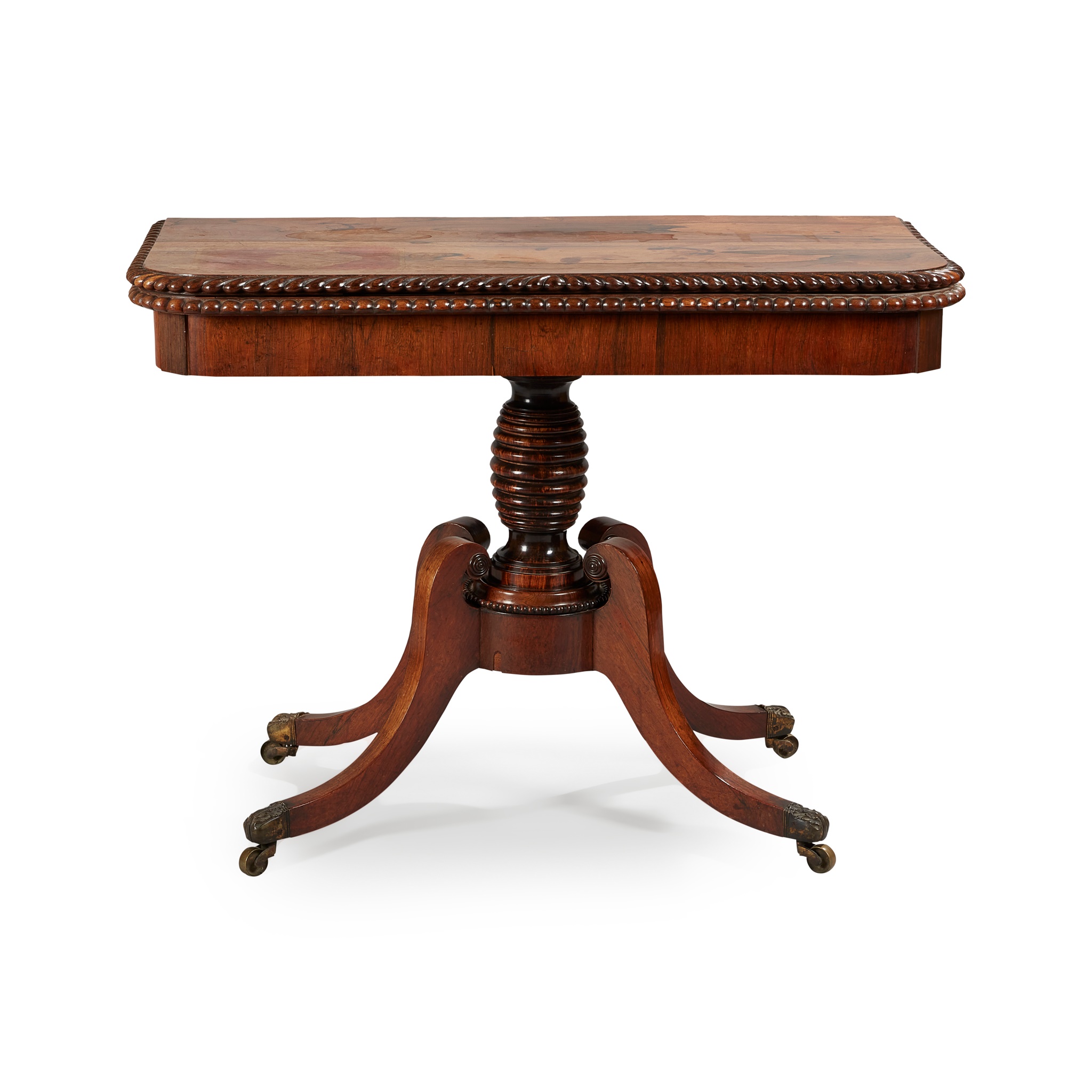 A PAIR OF REGENCY ROSEWOOD TEA AND CARD TABLES