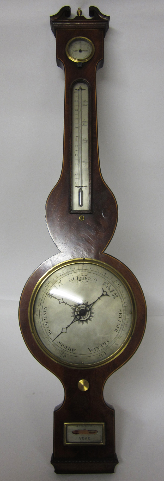 REGENCY MAHOGANY AND BOX EDGED BANJO BAROMETER, J. CROCE YORK