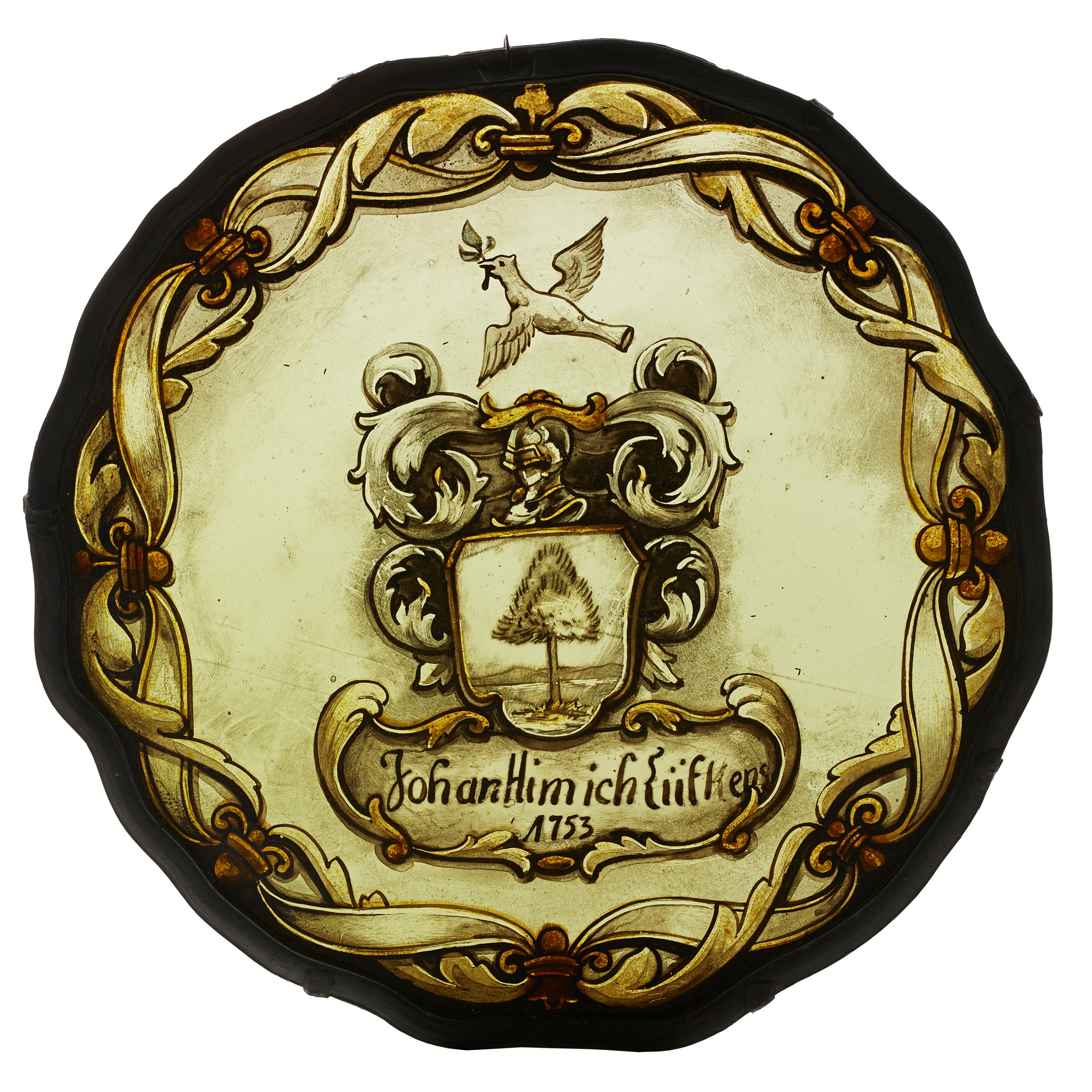 GERMAN PAINTED ARMORIAL GLASS PANEL