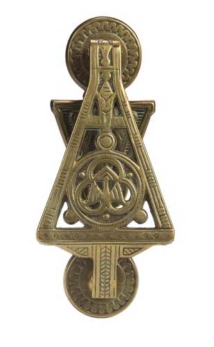 An Archibald Kendrick & Sons Aesthetic brass door knocker,