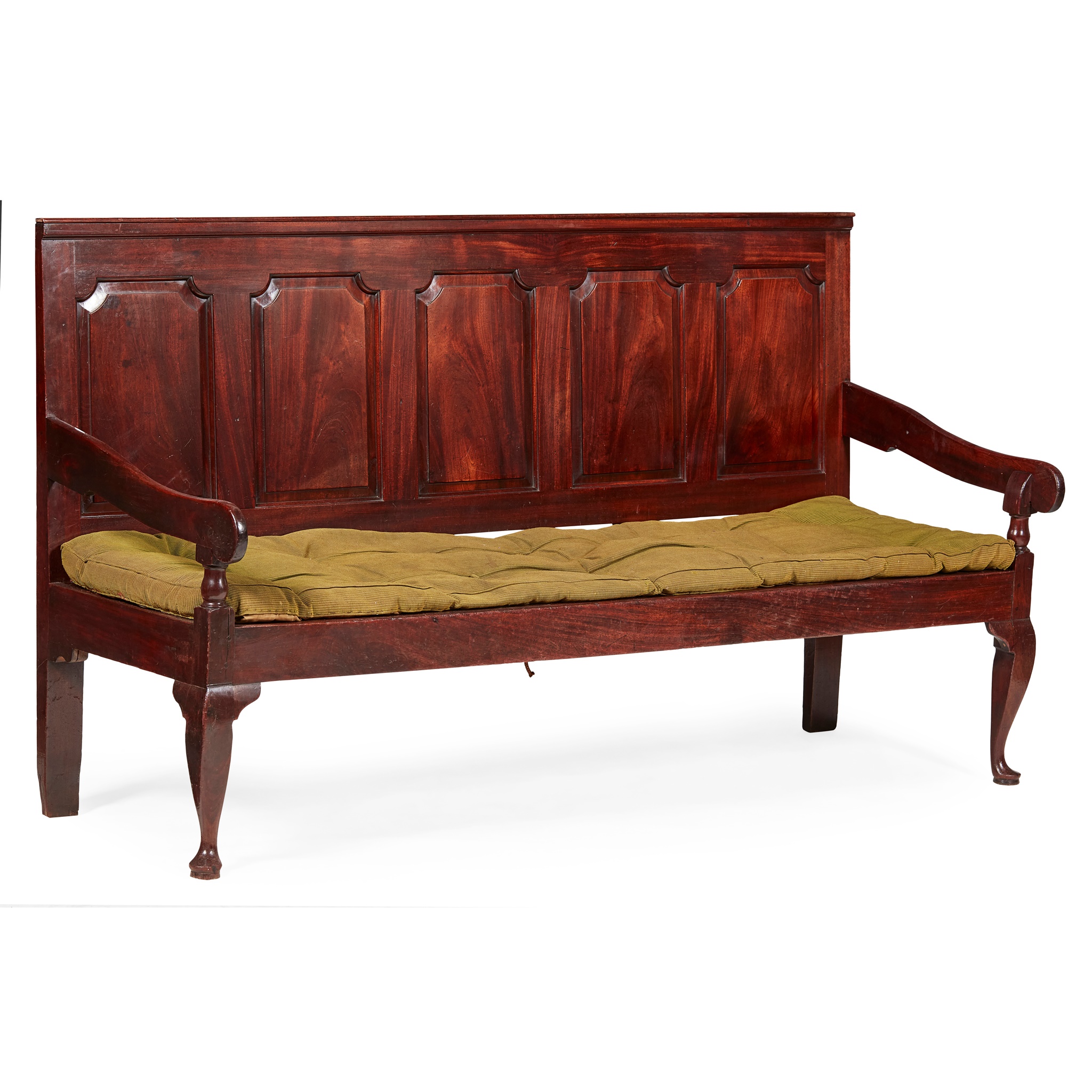 GEORGE III FIVE PANEL MAHOGANY SETTLE