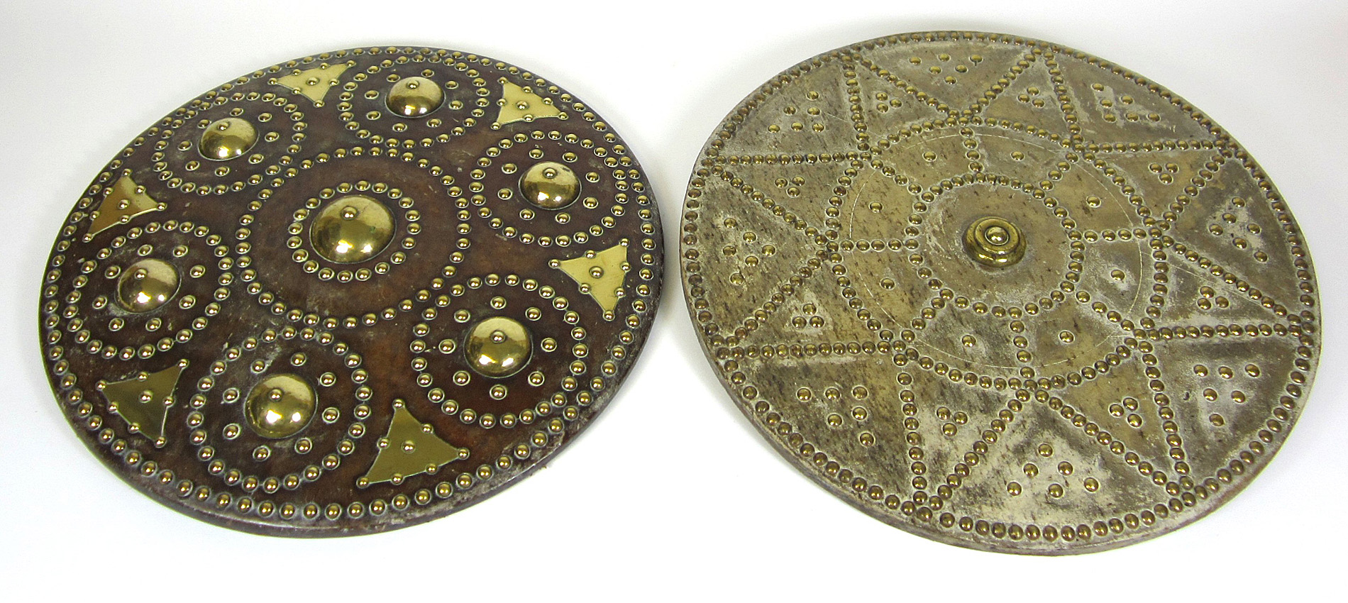 TWO SCOTTISH BRASS STUDDED LEATHER TARGES