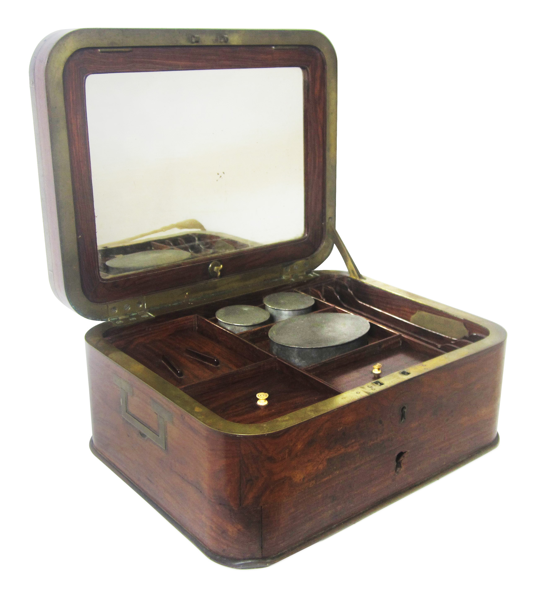 ANGLO-INDIAN BRASS BOUND SANDALWOOD VANITY CASE