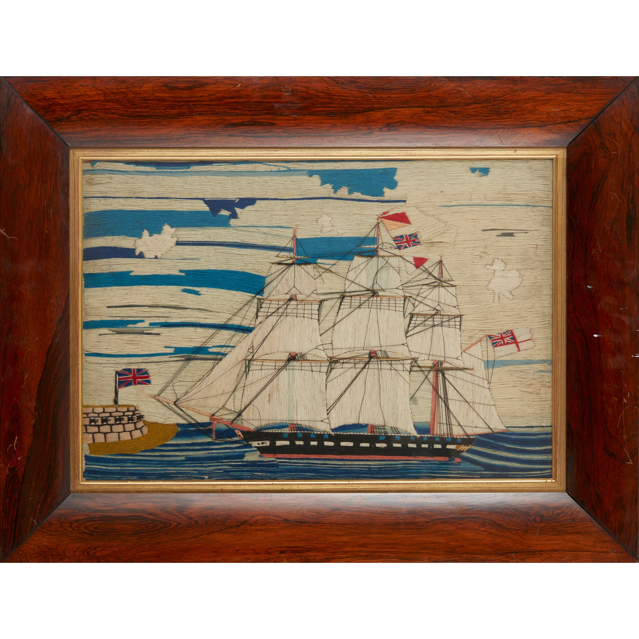EARLY VICTORIAN WOOLWORK SHIP PICTURE