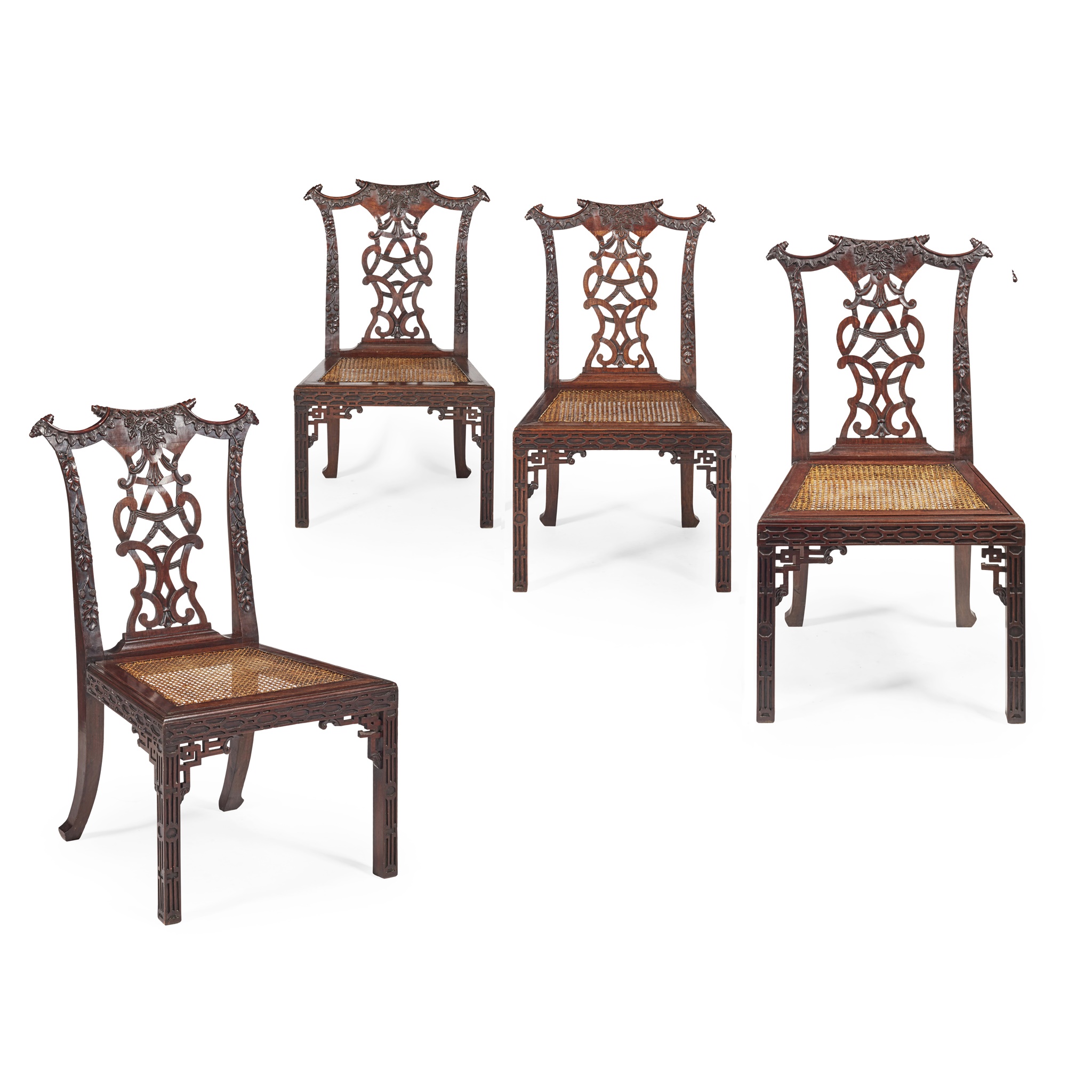 SET OF FOUR CHINESE EXPORT PADOUK 'CHIPPENDALE' SIDE CHAIRS