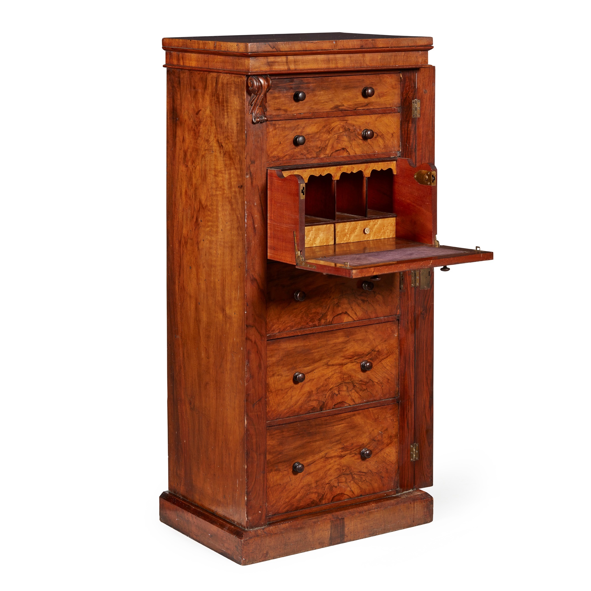 VICTORIAN WALNUT WELLINGTON SECRETAIRE CHEST OF DRAWERS
