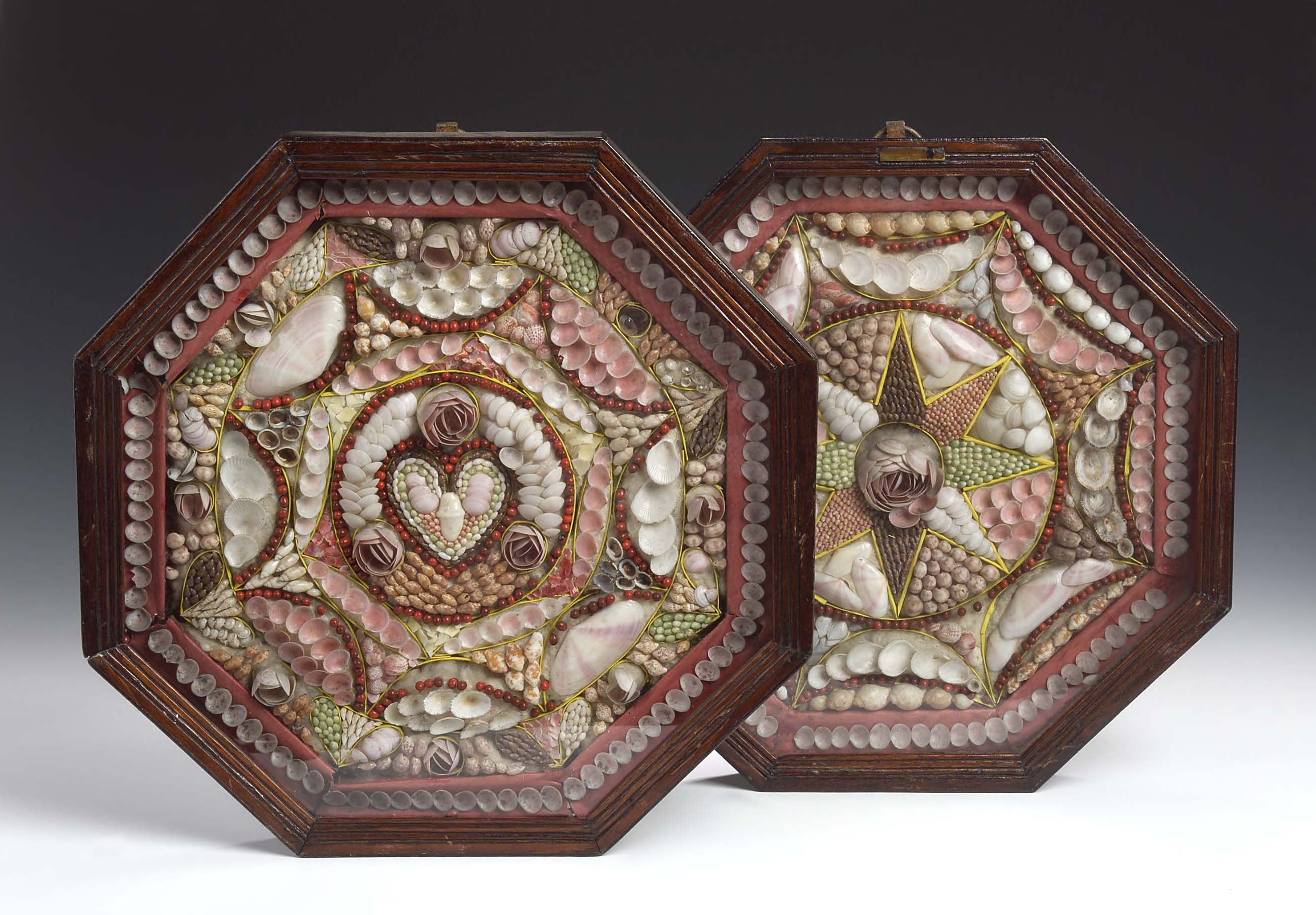 A pair of octagonal shell sailor's valentines,