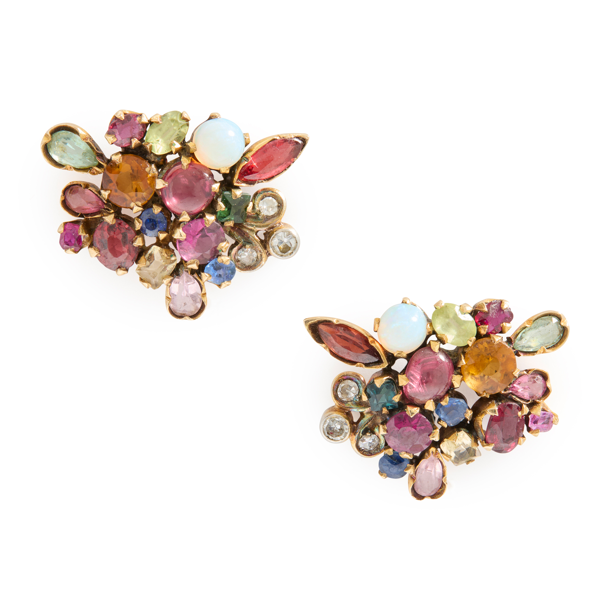 A pair of multi-gem cluster earrings