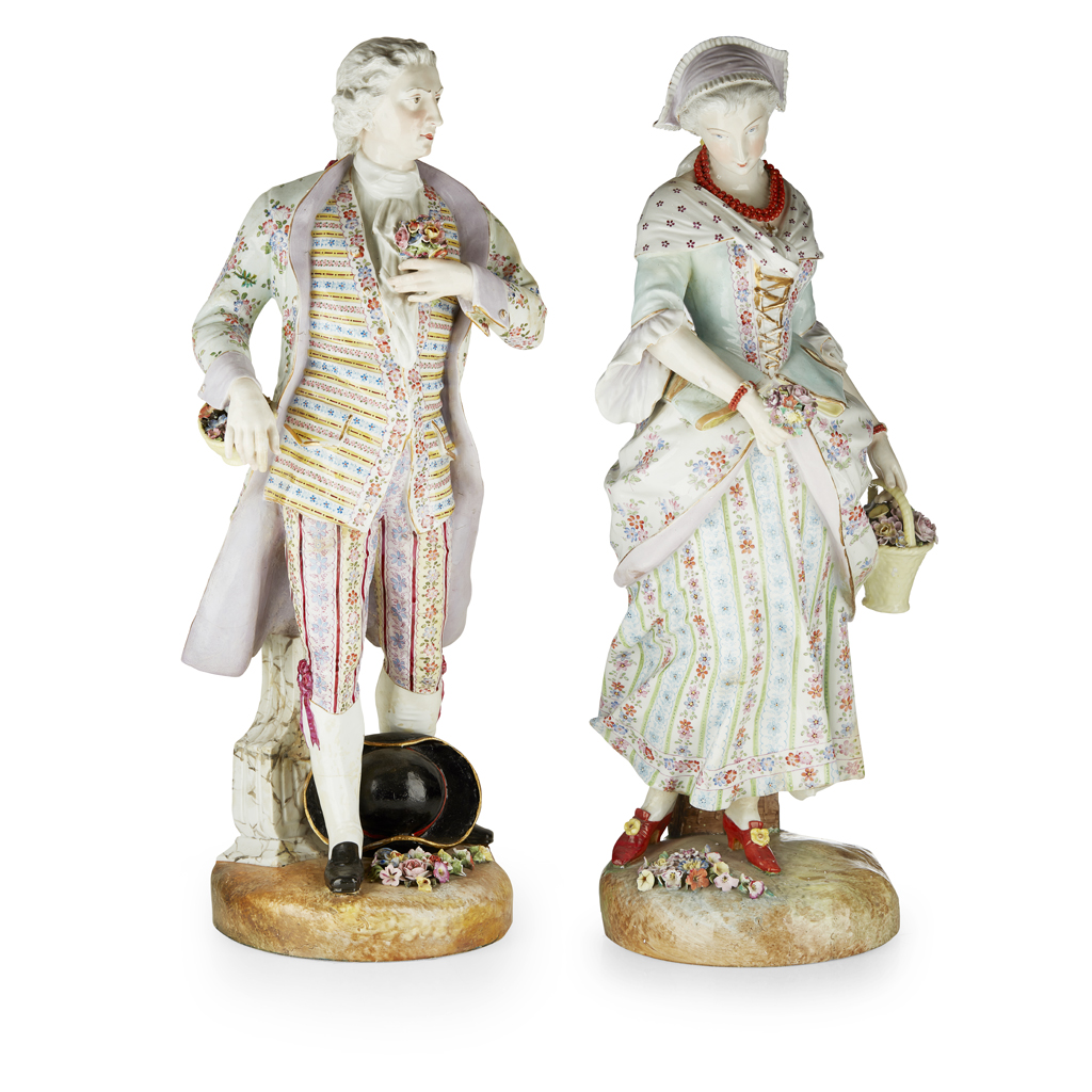 PAIR OF LARGE MEISSEN STYLE PORCELAIN FIGURES