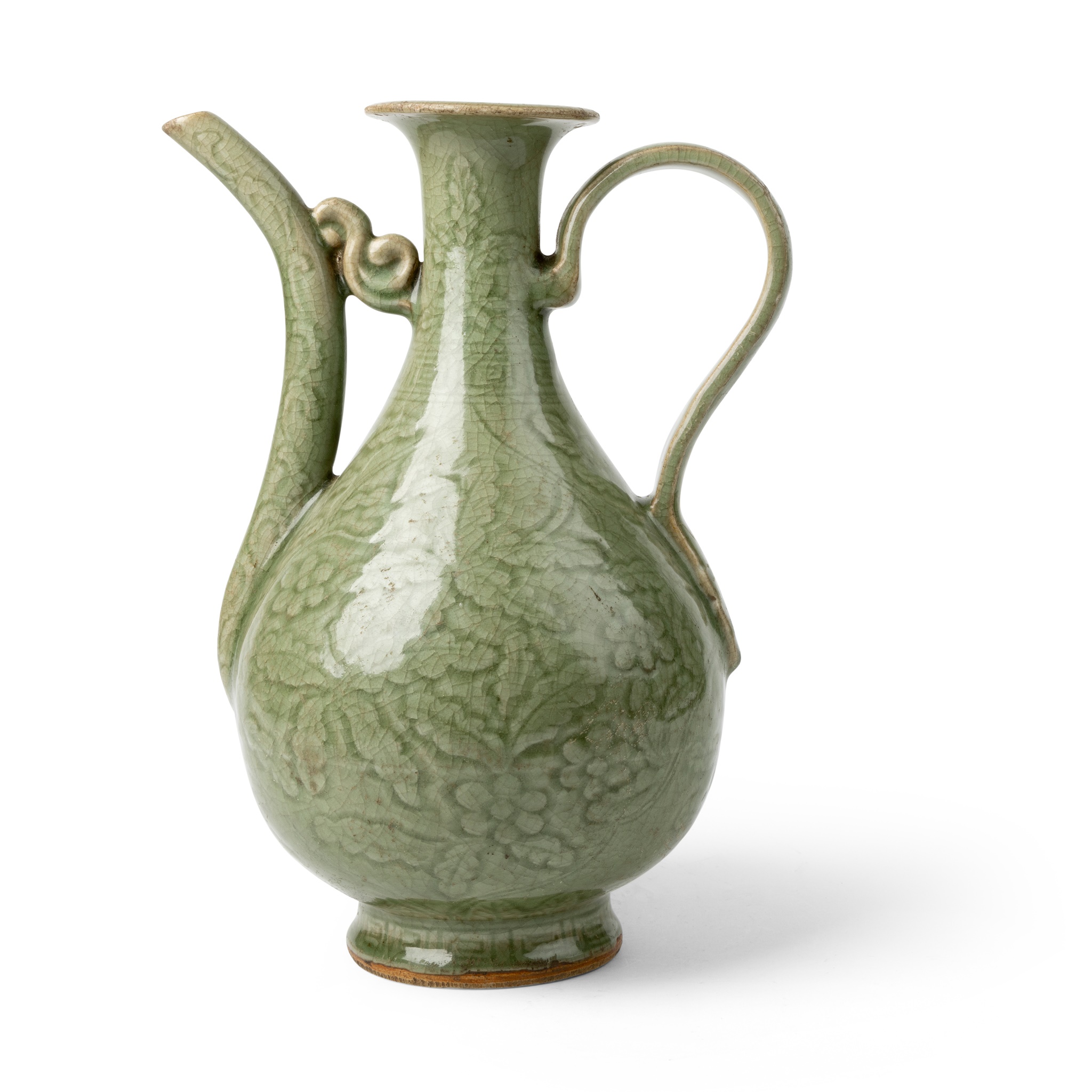 LONGQUAN CELADON-GLAZED CARVED 'FLORAL' EWER