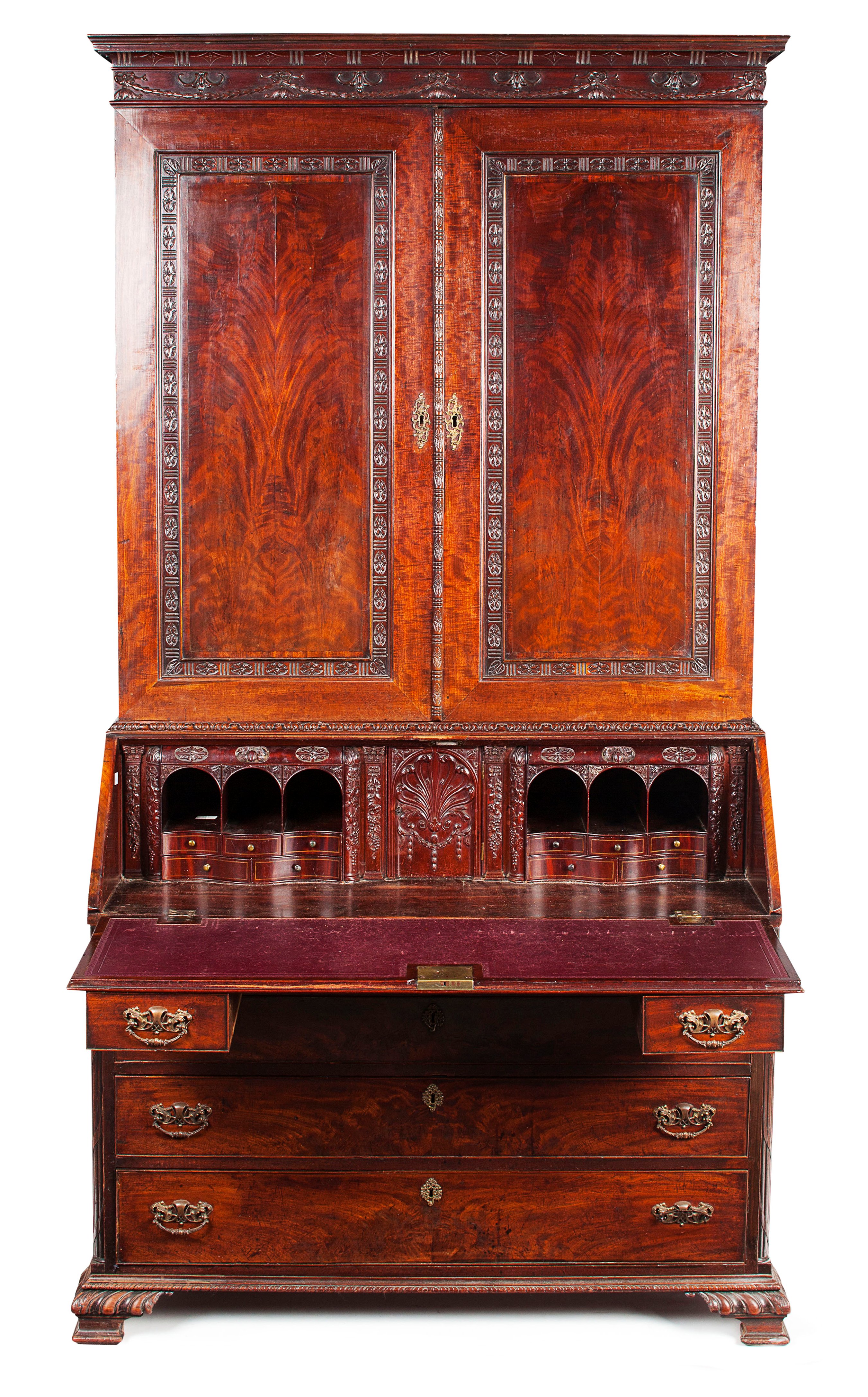 GEORGE III MAHOGANY BUREAU BOOKCASE