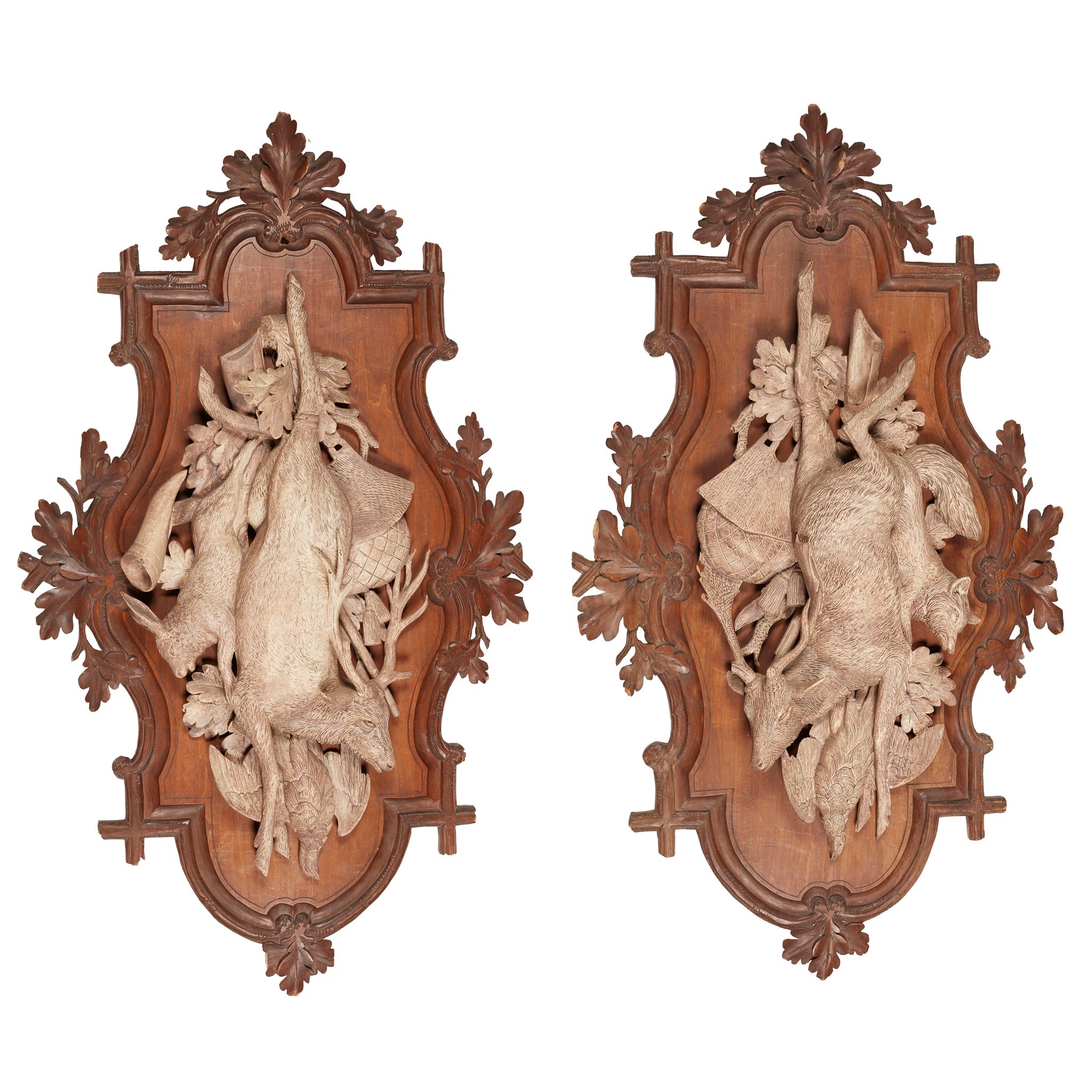 PAIR OF BLACK FOREST CARVED HUNTING TROPHIES