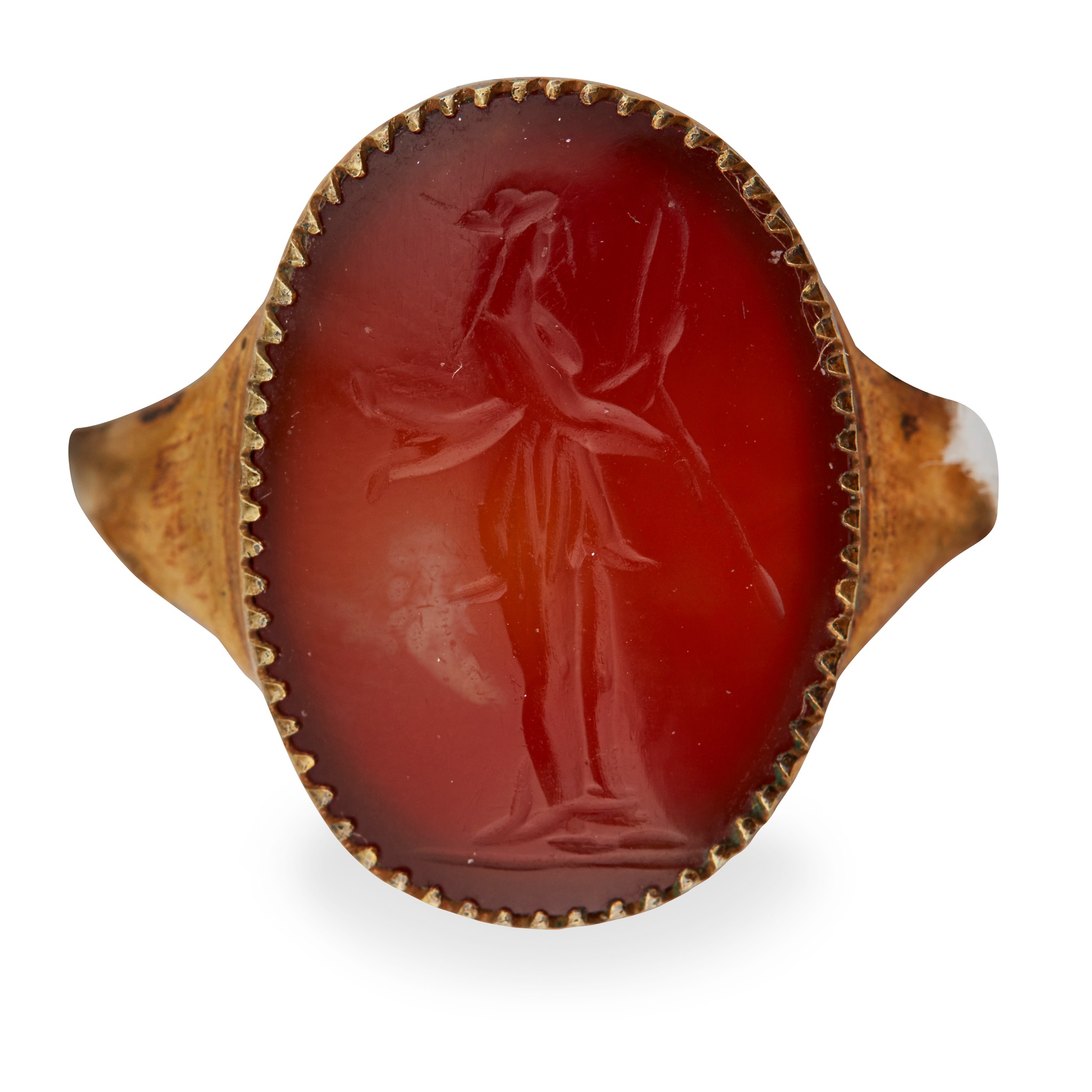 A gold mounted carnelian intaglio ring