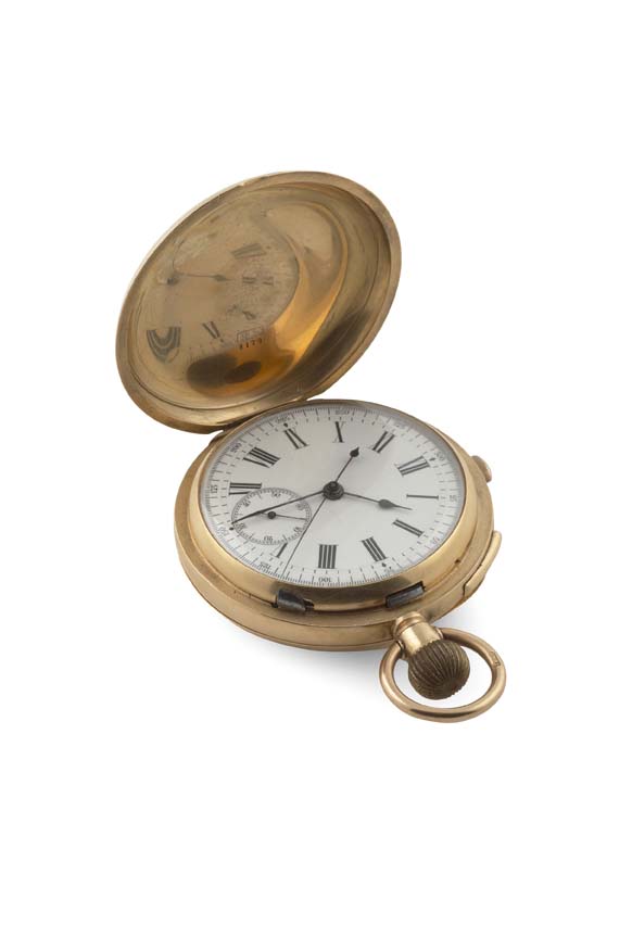 An 18K gold cased keyless wind, quarter repeater pocket stop watch