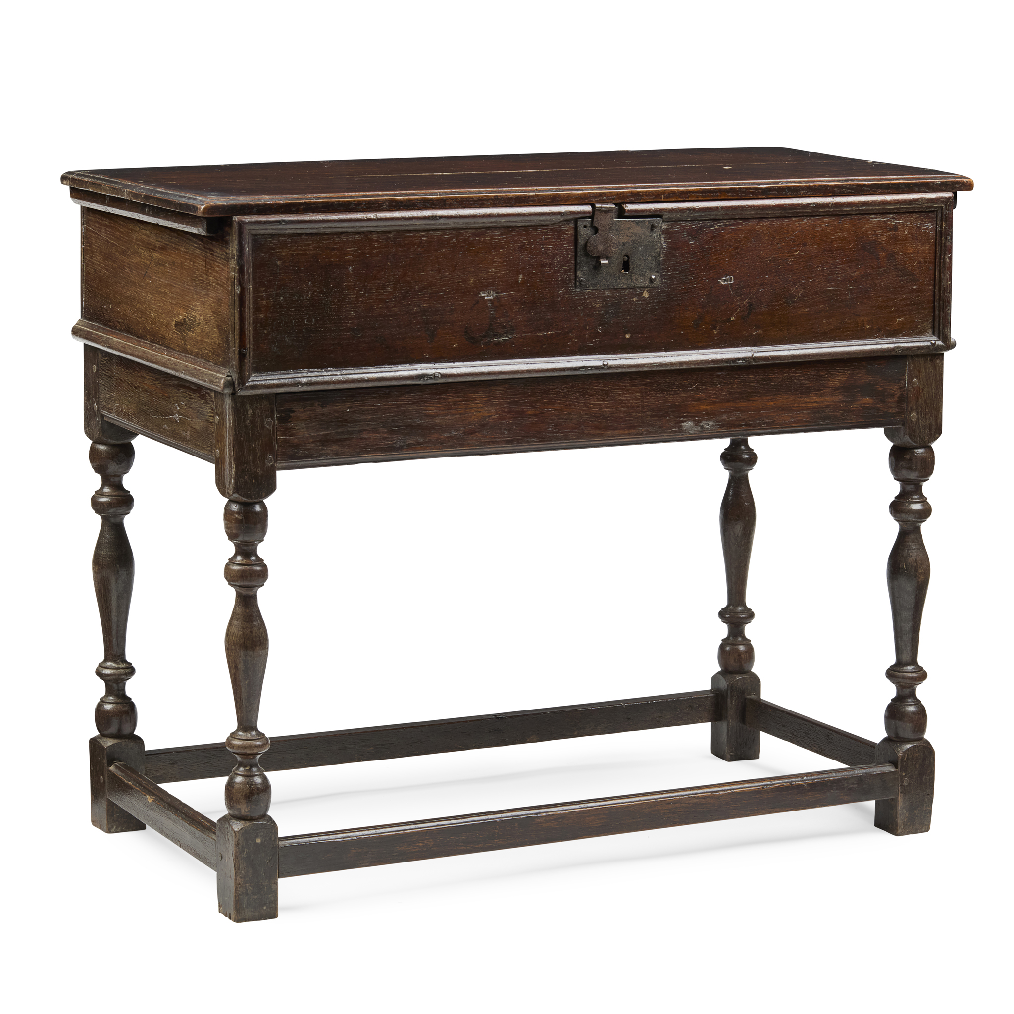 WILLIAM AND MARY OAK COFFER ON STAND