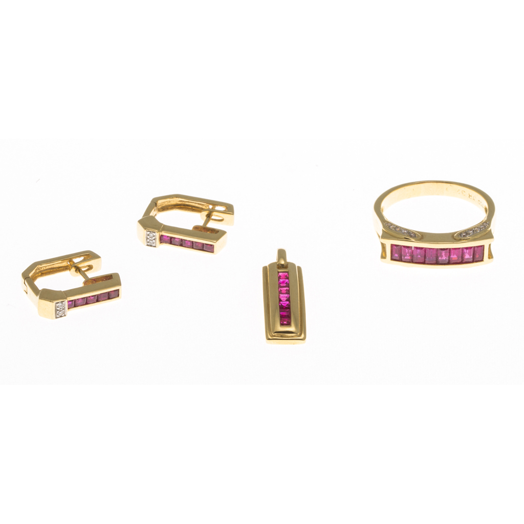 A suite of ruby and diamond set jewellery