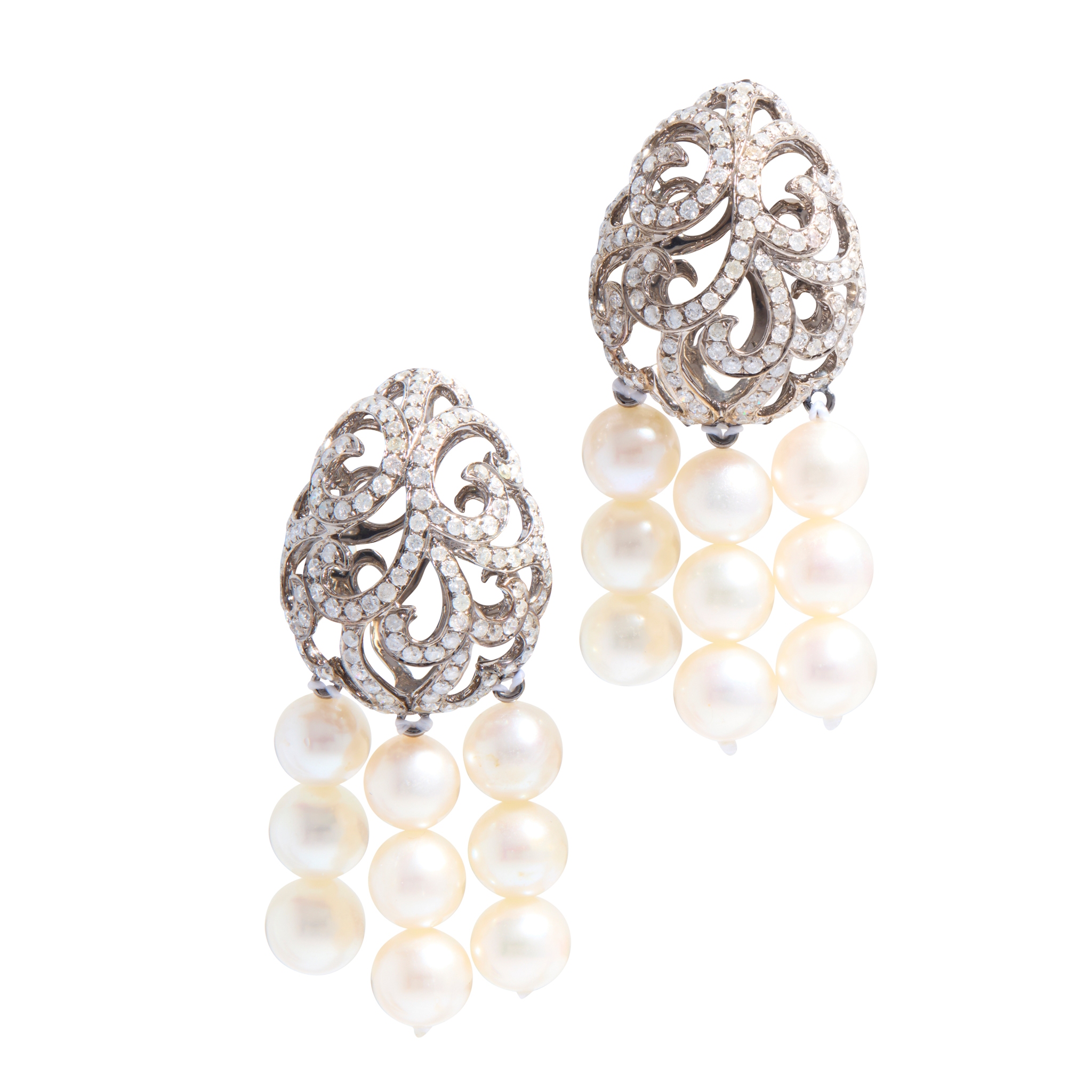 A pair of 18ct gold diamond and cultured pearl earrings