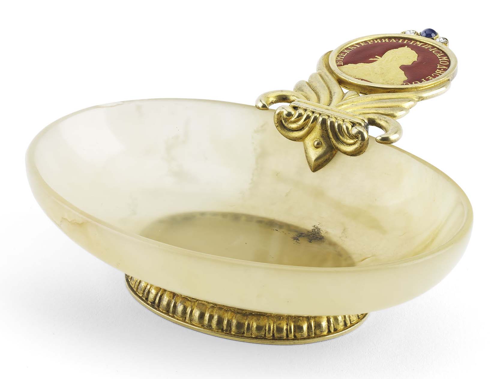A Fabergé silver-gilt and enamel-mounted gem set hardstone dish