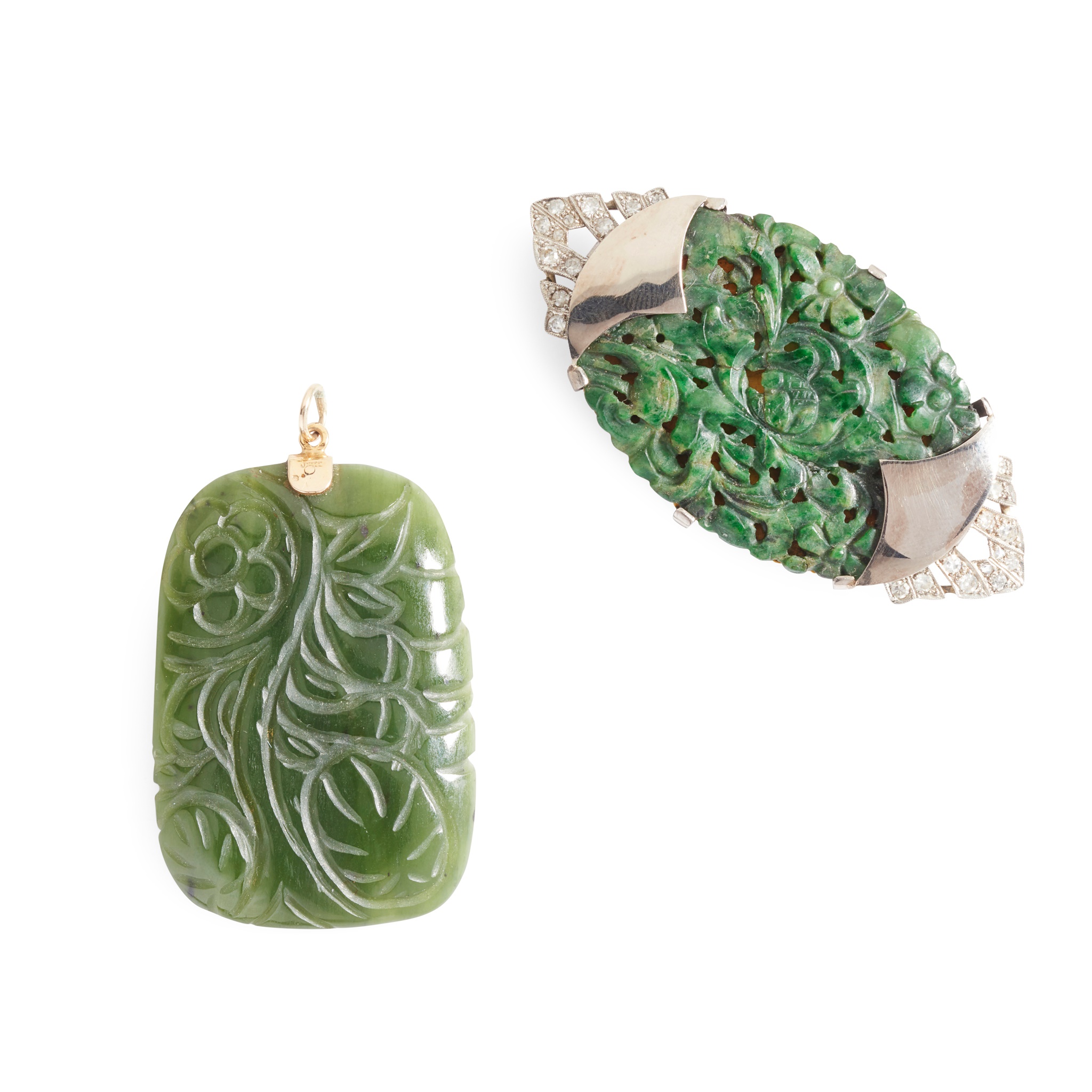 A jade and diamond brooch
