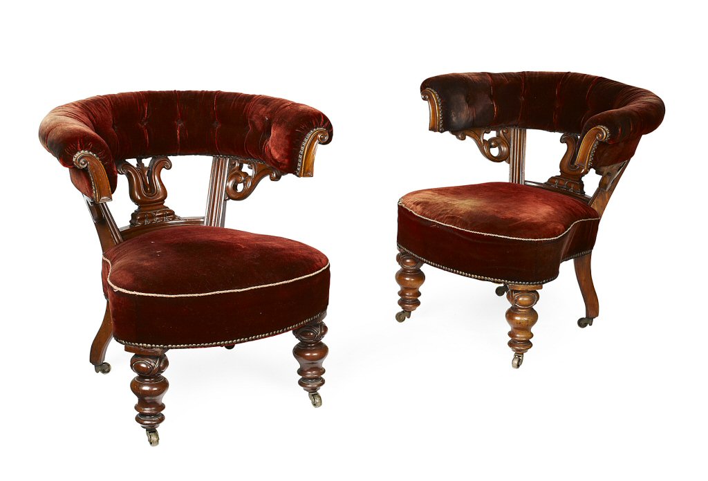 PAIR OF VICTORIAN OPEN FRAME MAHOGANY ARMCHAIRS