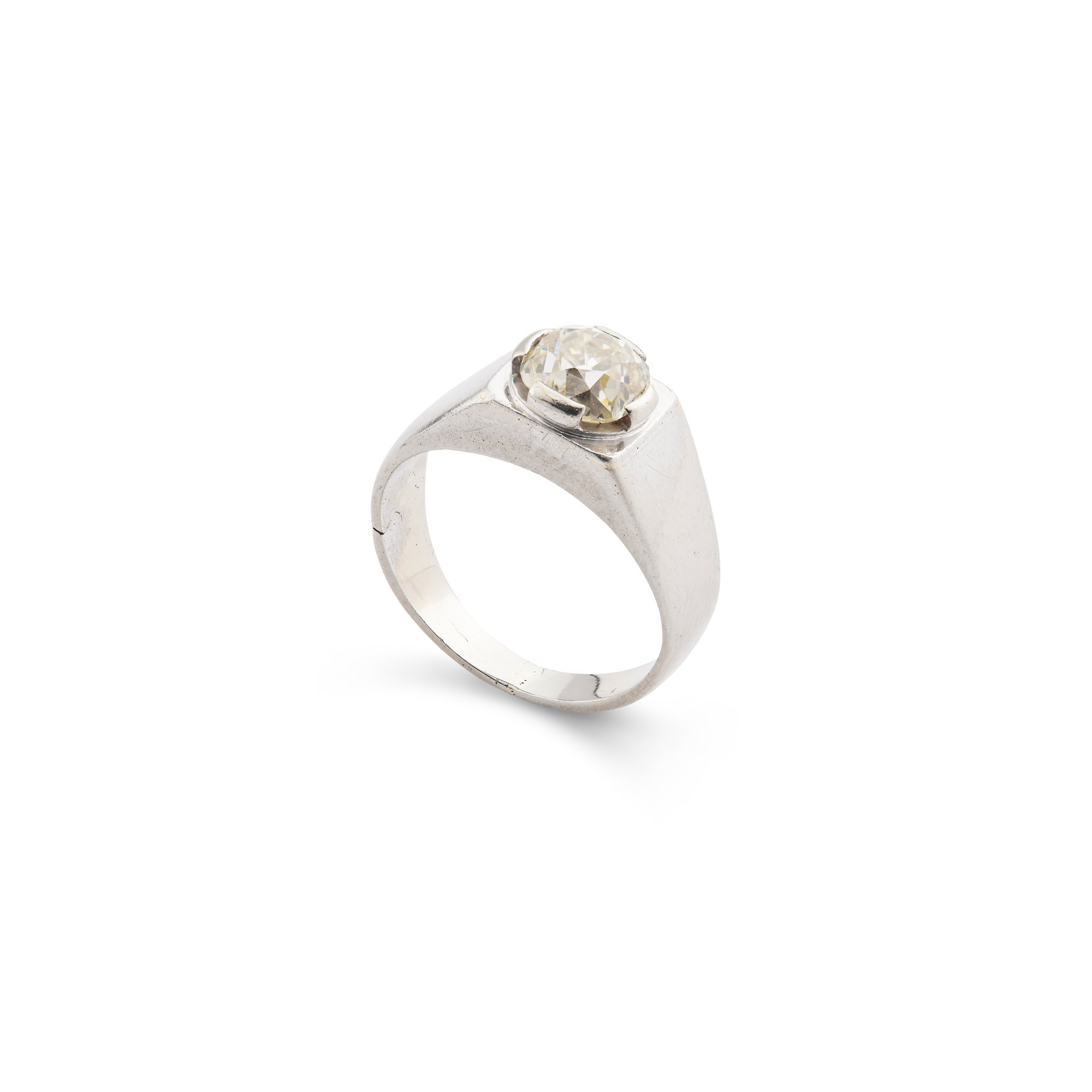 A cushion-shaped diamond single-stone ring