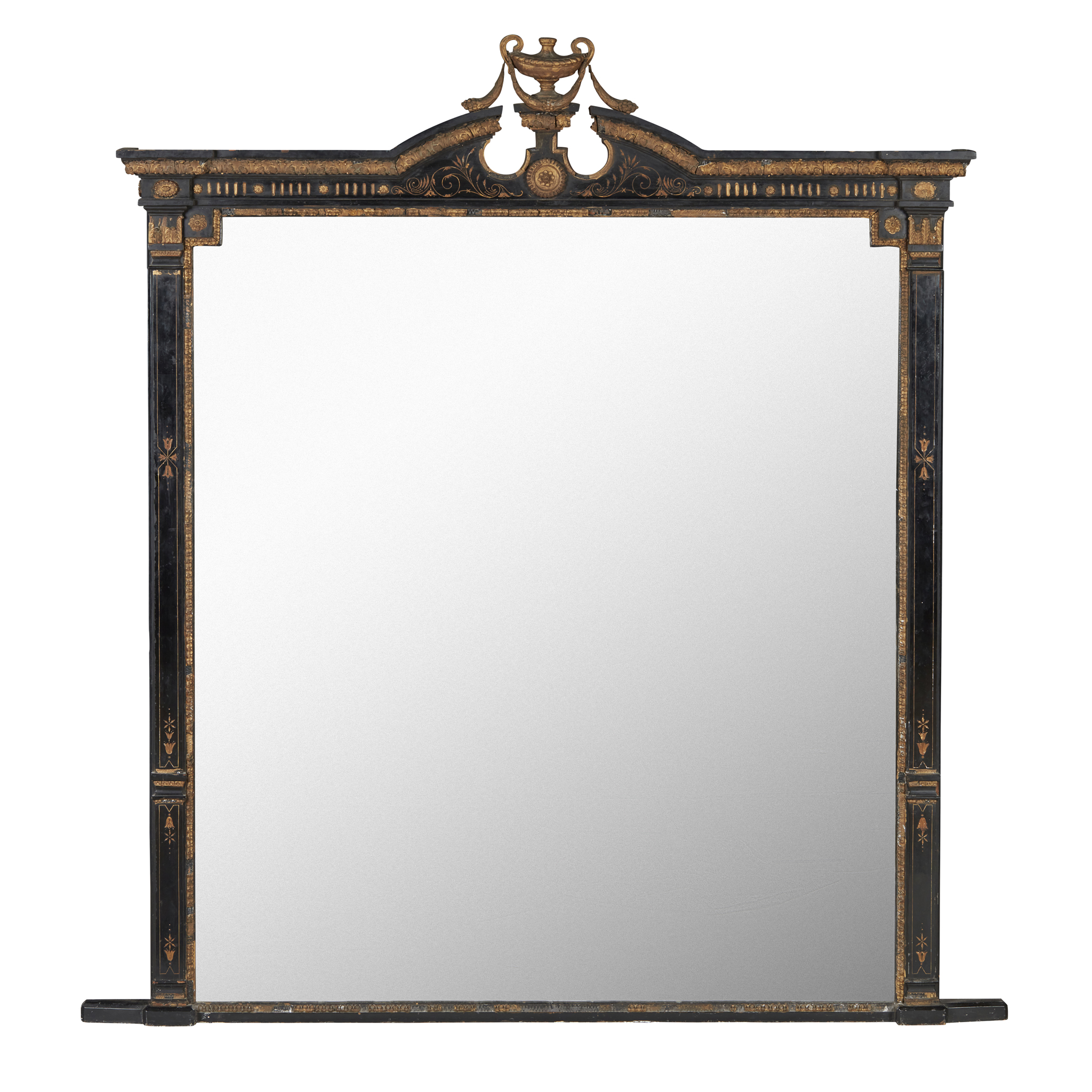 VICTORIAN EBONISED AND GILT OVERMANTEL MIRROR