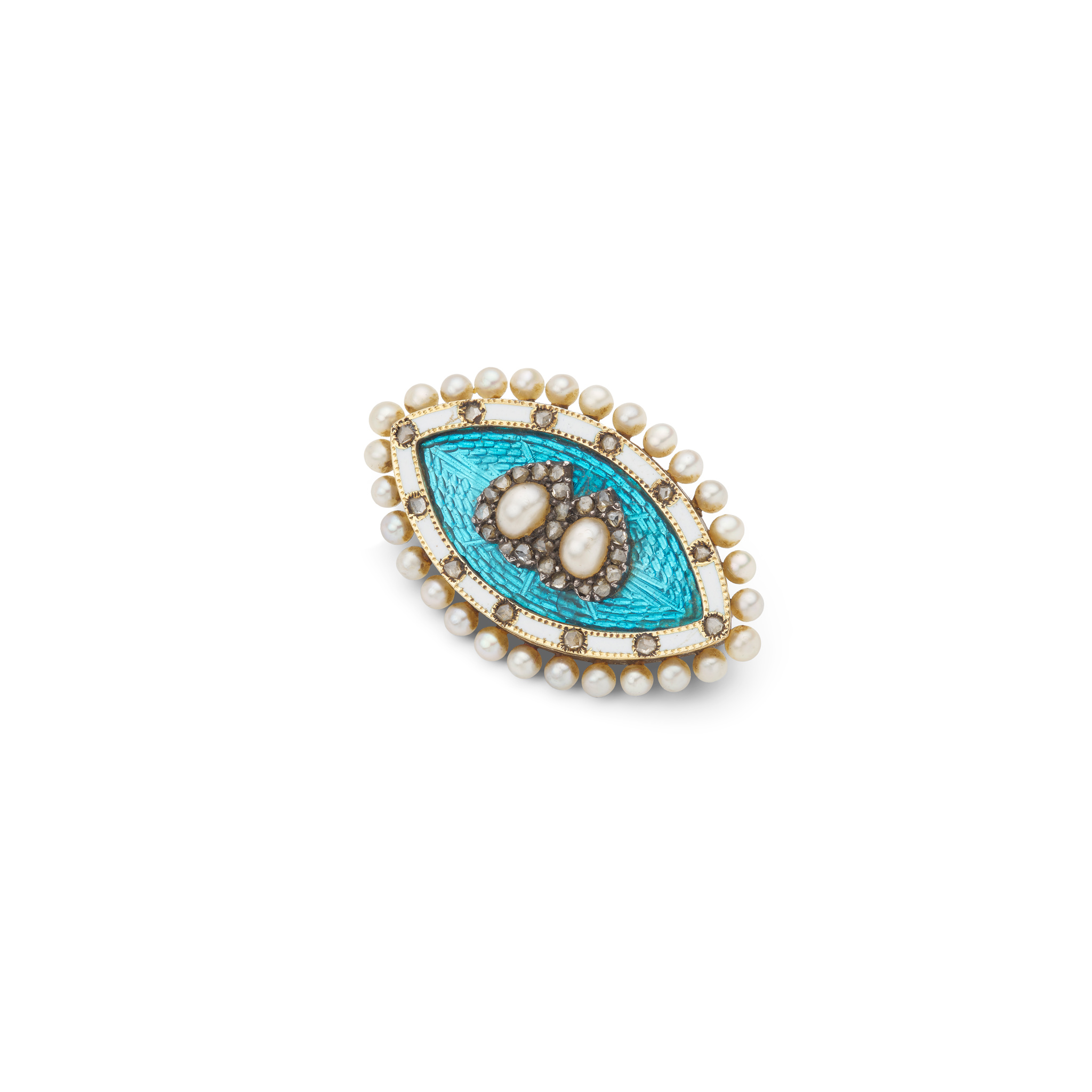 An enamel, pearl and diamond brooch, circa 1875
