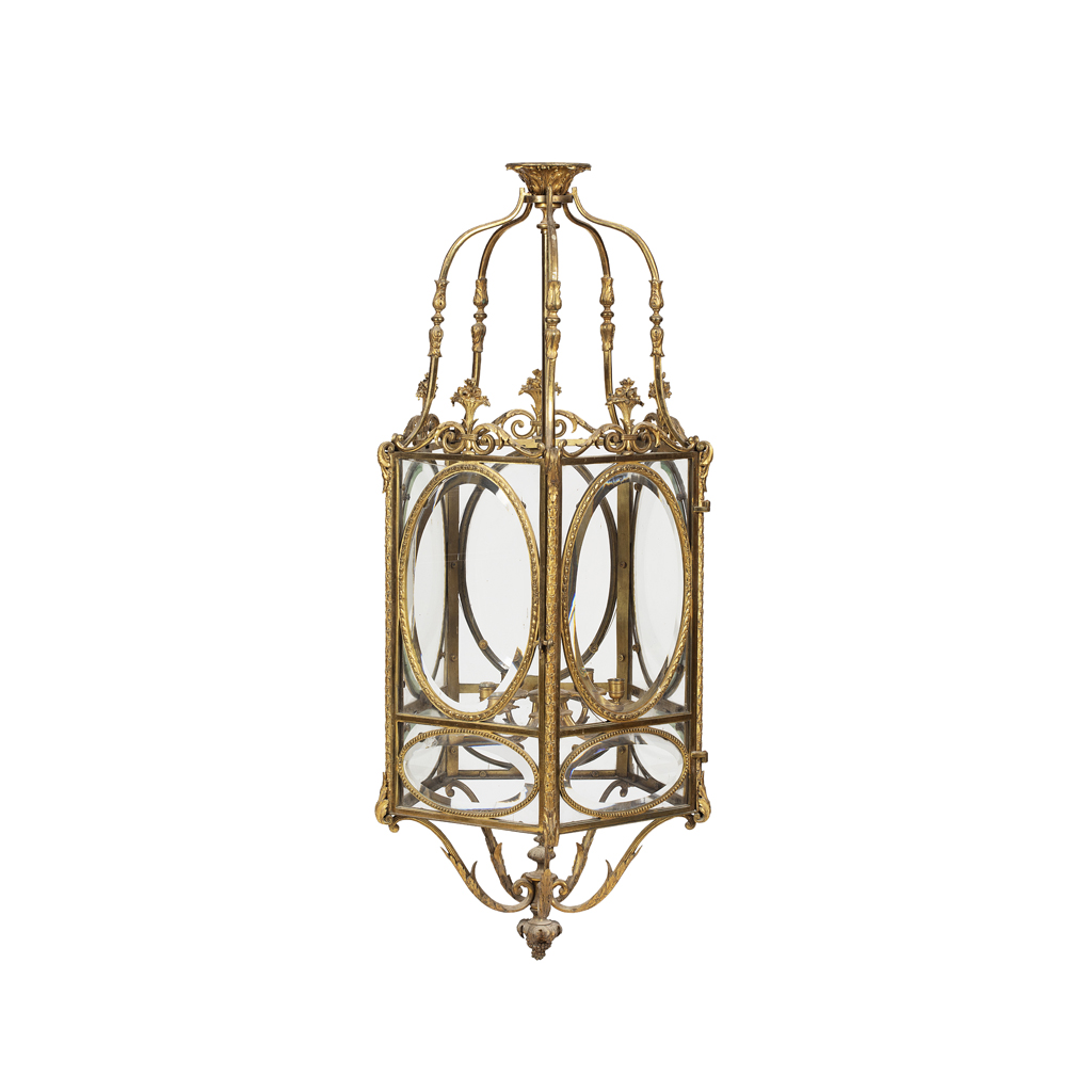 LARGE NEOCLASSICAL STYLE BRASS HALL LANTERN