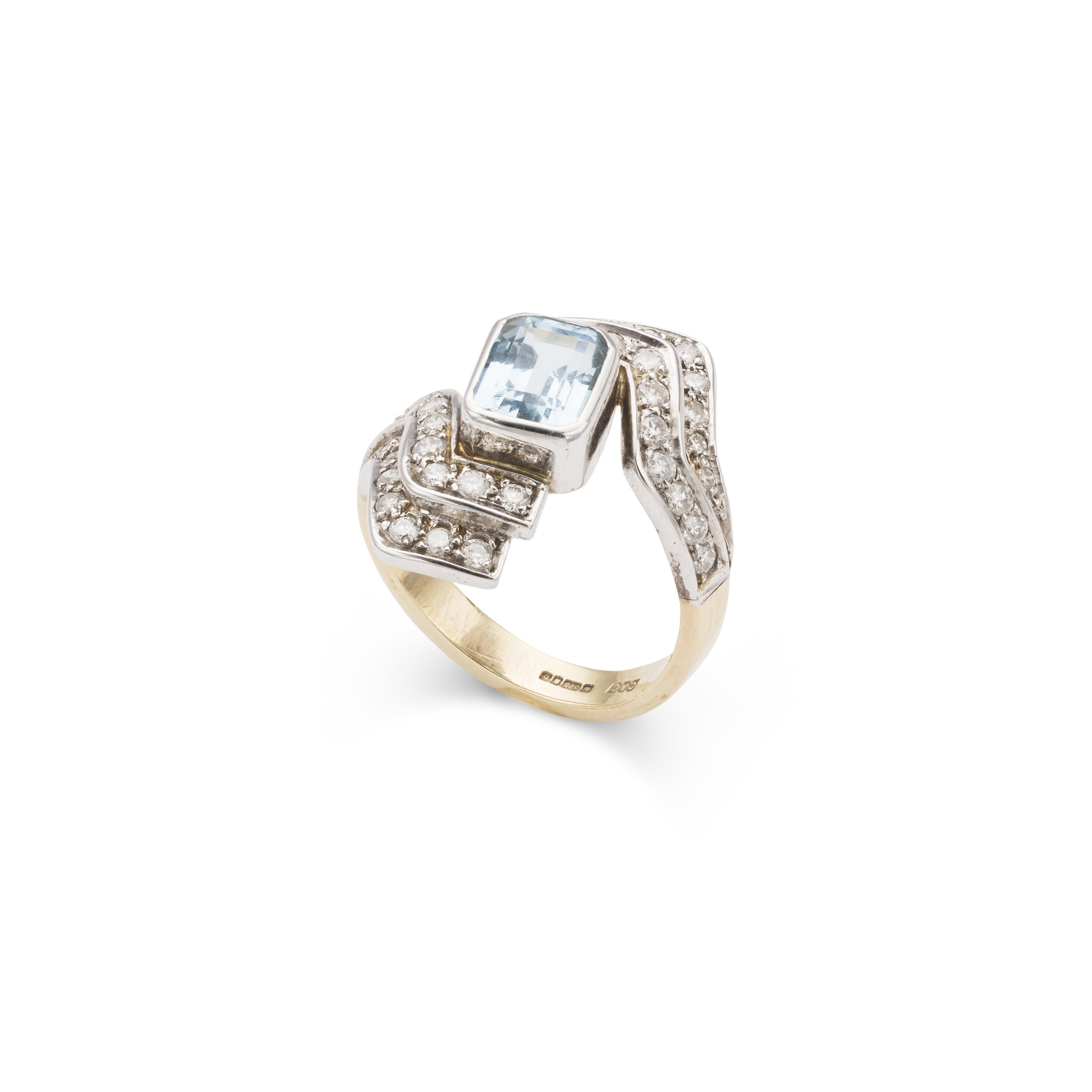 An aquamarine and diamond ring