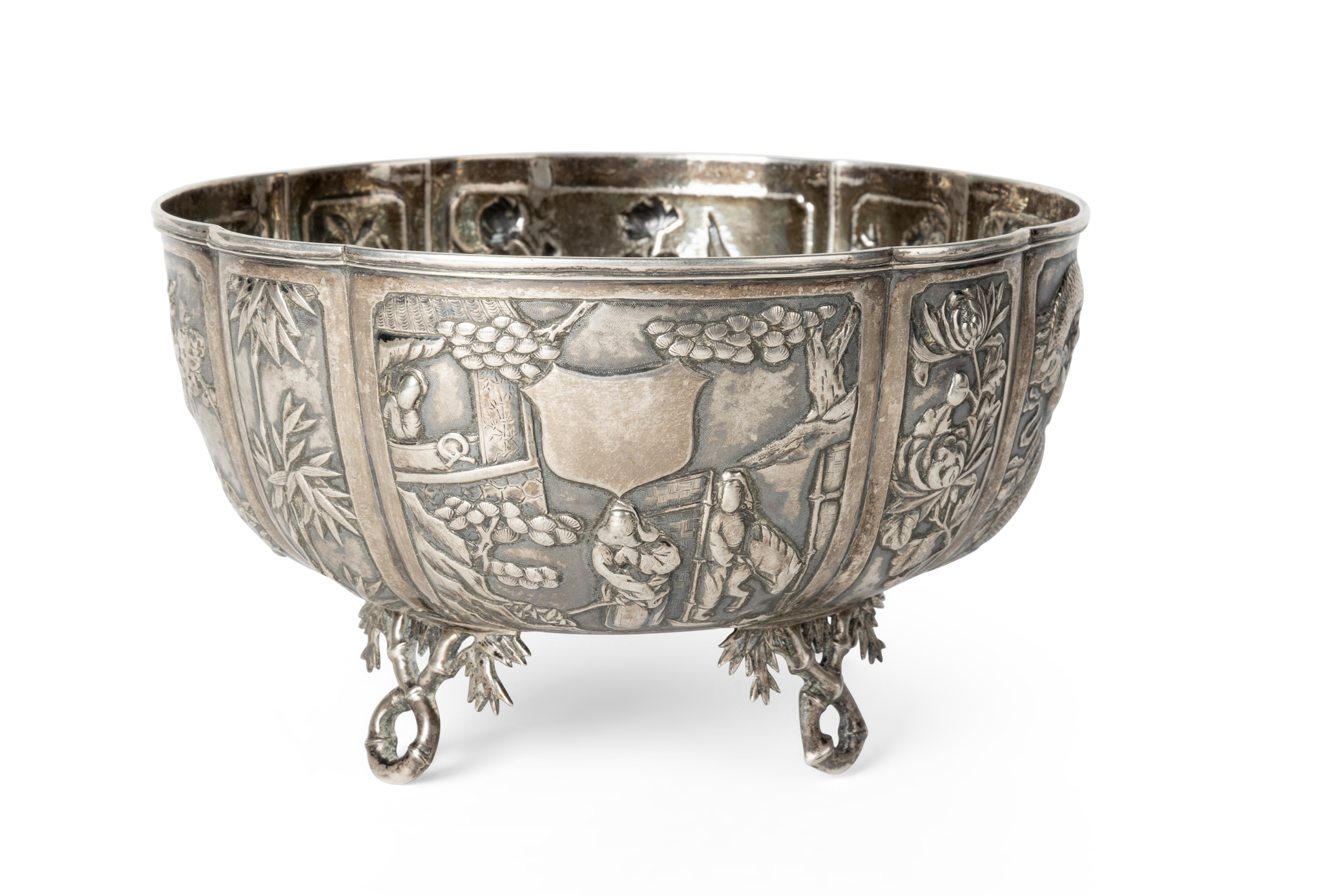 CHINESE EXPORT SILVER TRIPOD BOWL