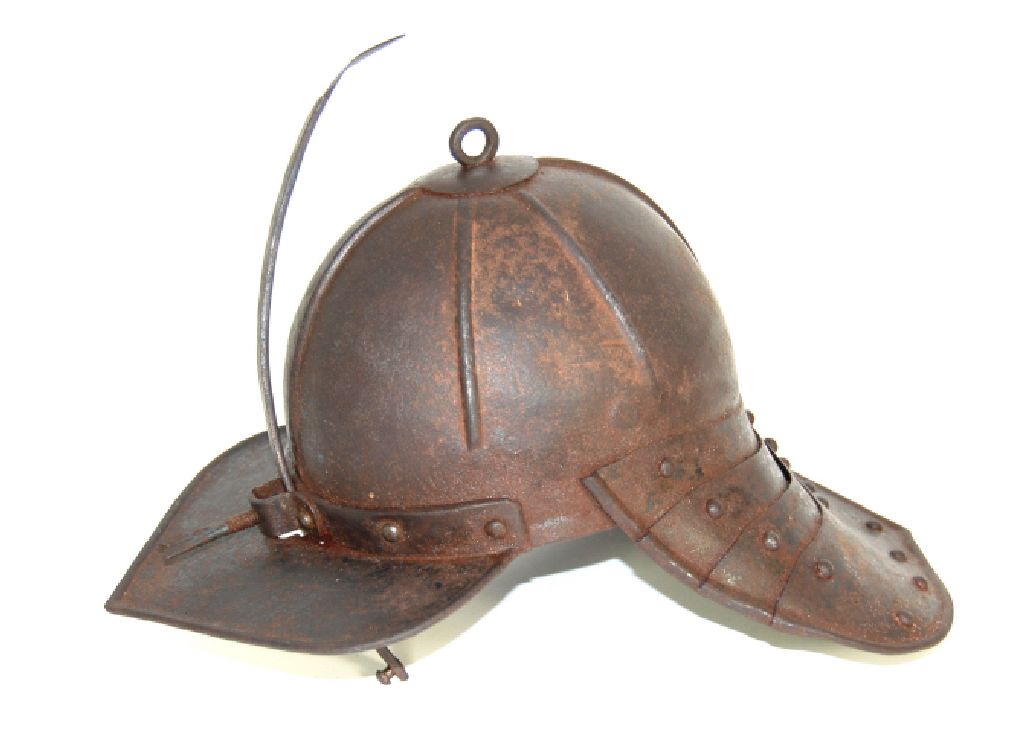 An English Civil War lobster-tail helmet, circa 1640