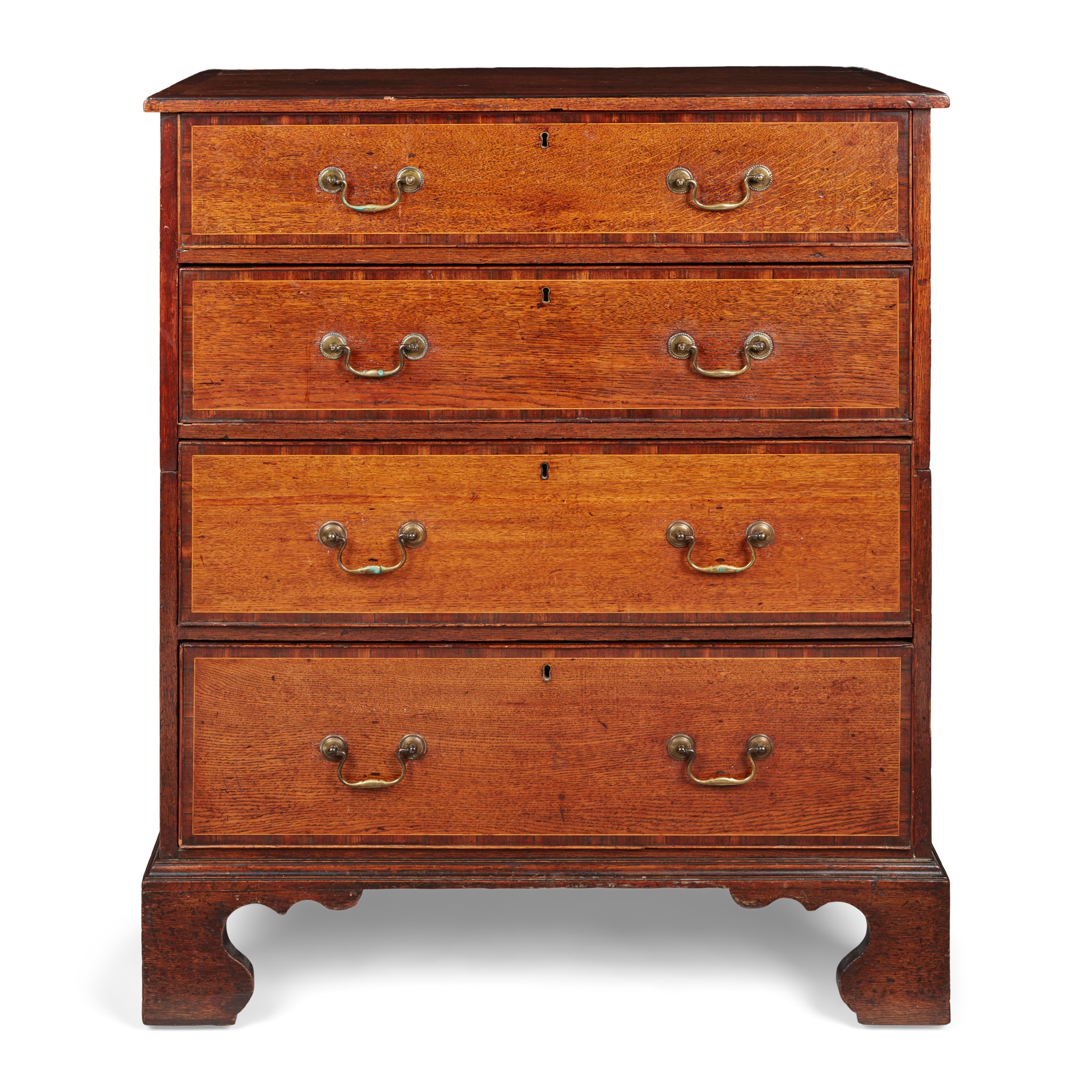 GEORGE III OAK AND WALNUT BANDED CHEST OF DRAWERS