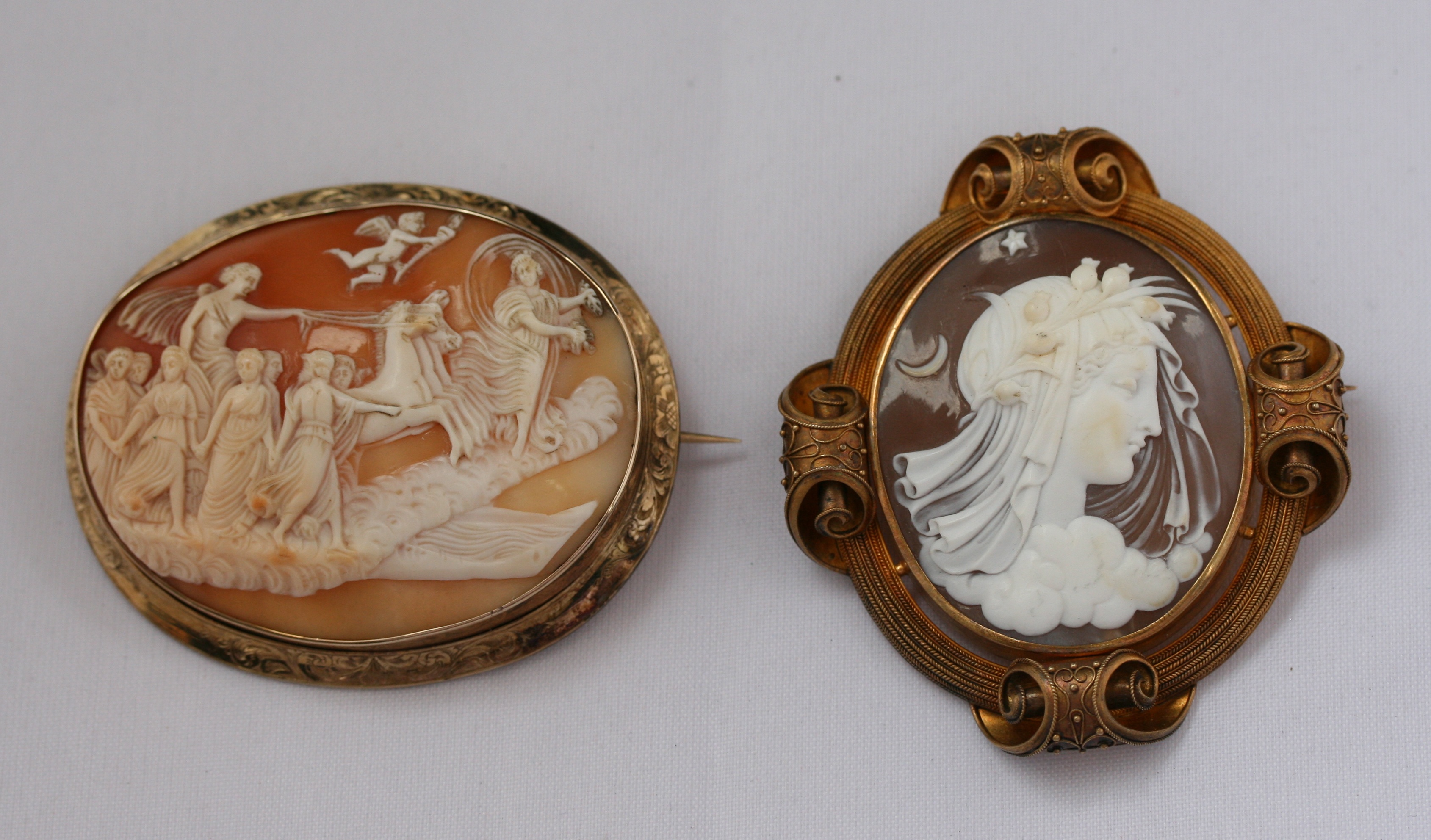 A large 19th century gold framed cameo brooch