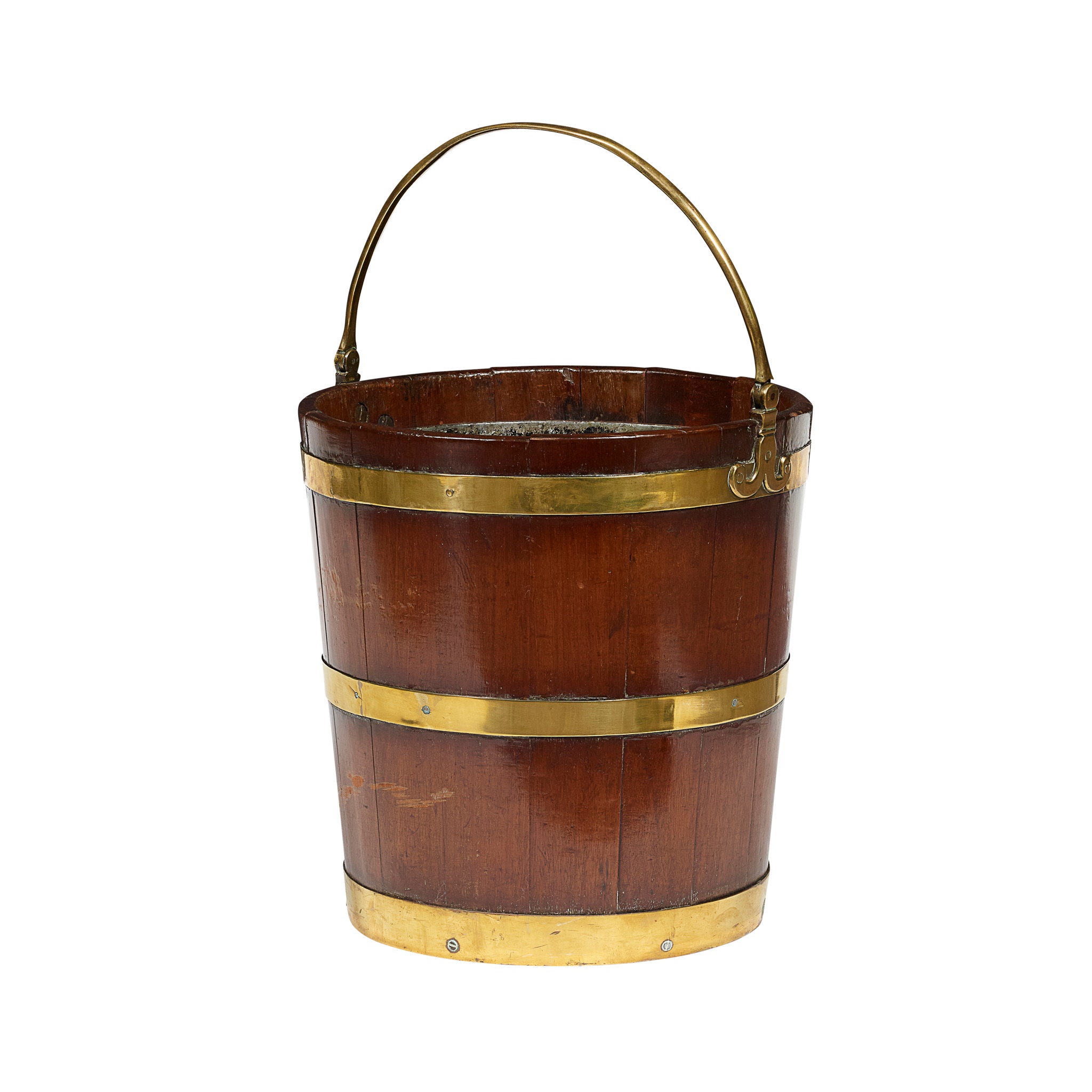 GEORGE II BRASS BANDED MAHOGANY PEAT BUCKET