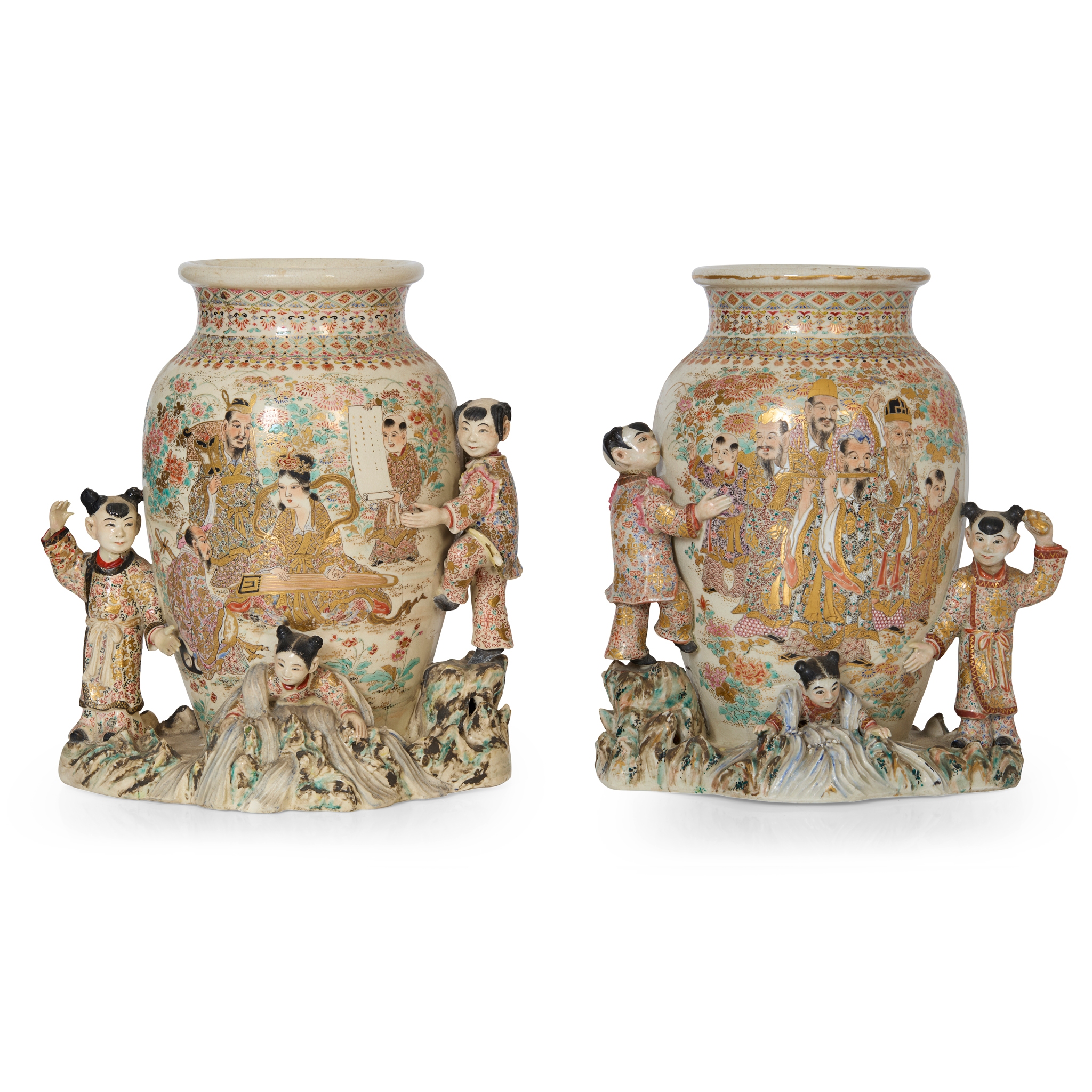 PAIR OF JAPANESE SATSUMA 'FIGURAL' VASES