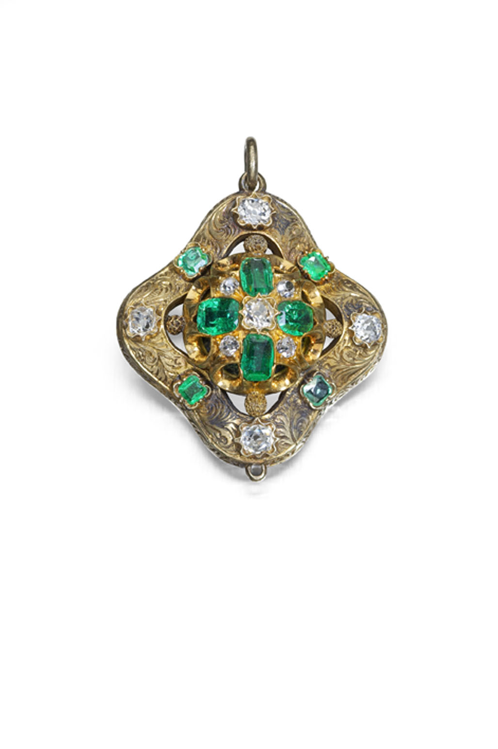 A mid-19th century emerald and diamond set pendant,